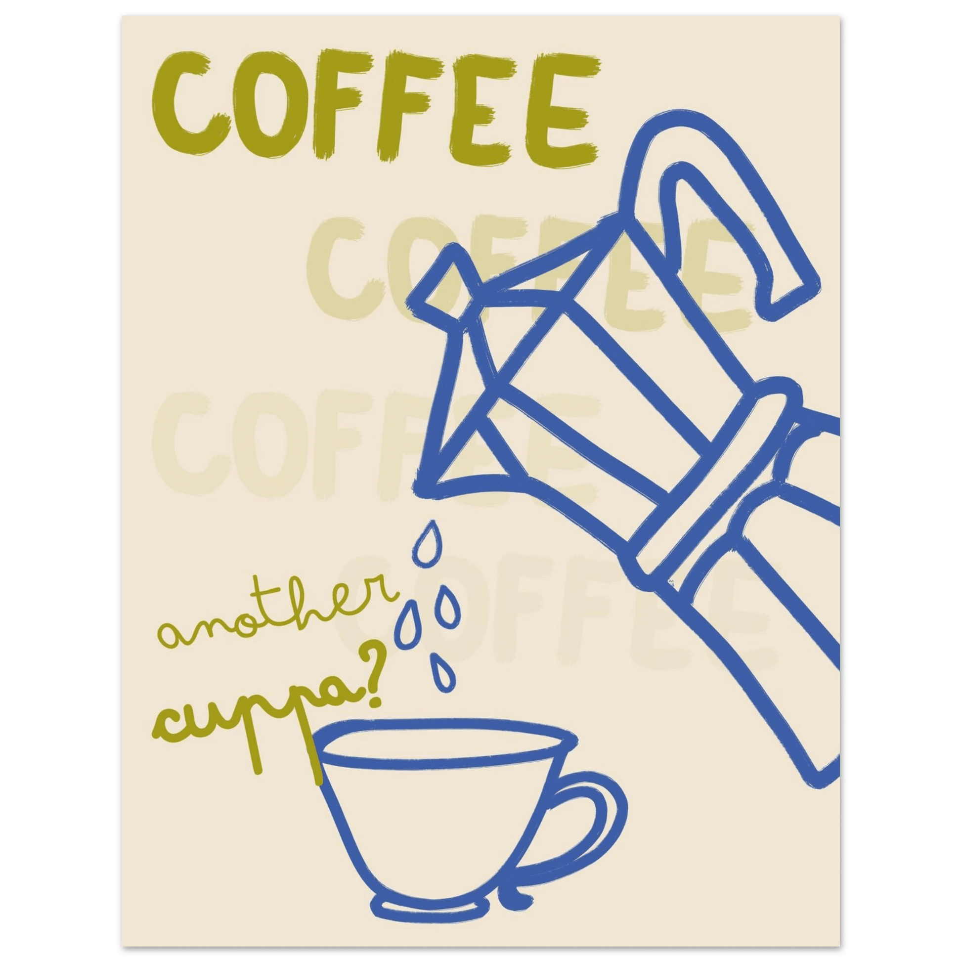 Coffee Print | Another Cuppa Moka Pot Wall Art | Kitchen Coffee Poster - Evergreen Posters