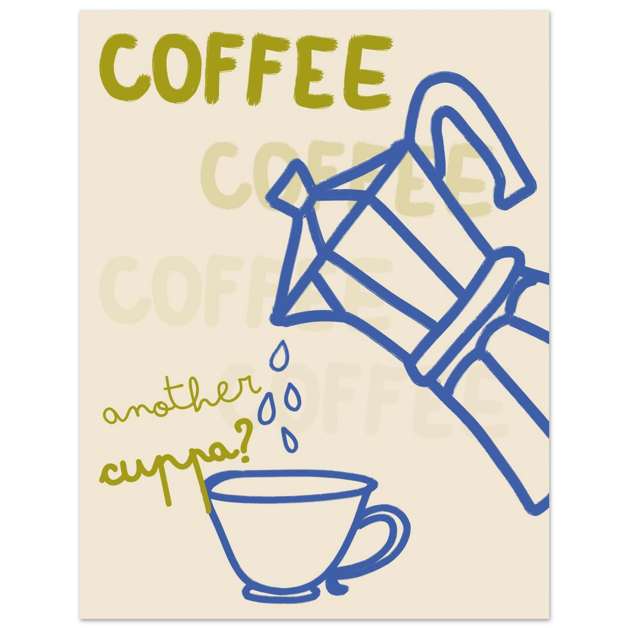 Coffee Print | Another Cuppa Moka Pot Wall Art | Kitchen Coffee Poster - Evergreen Posters