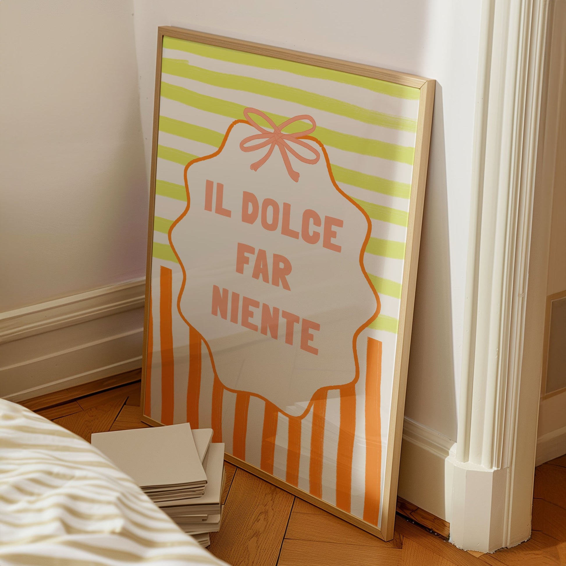 Il Dolce Far Niente Italian Print | Coquette Stripe Wall Art - Evergreen Posters