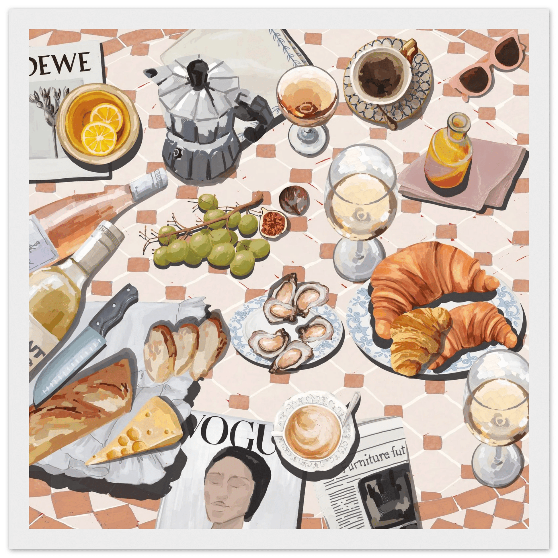 French Brunch Poster | Kitchen Decor Food Wall Art | Croissant & Coffee Square Print - Evergreen Posters - 13