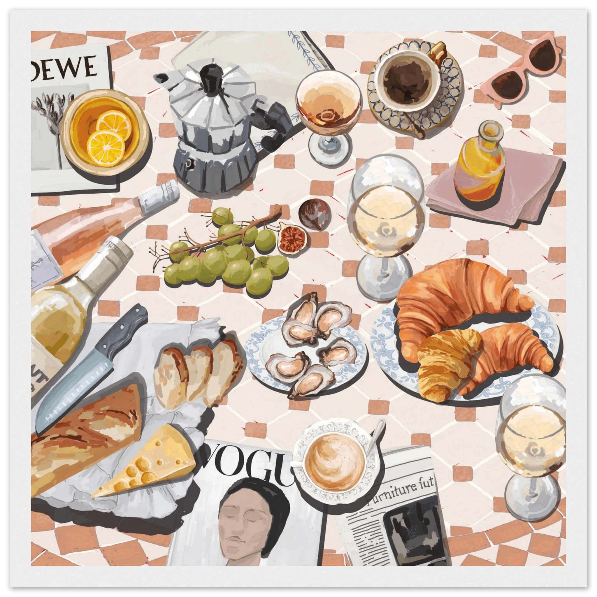 French Brunch Poster | Kitchen Decor Food Wall Art | Croissant & Coffee Square Print - Evergreen Posters - 13