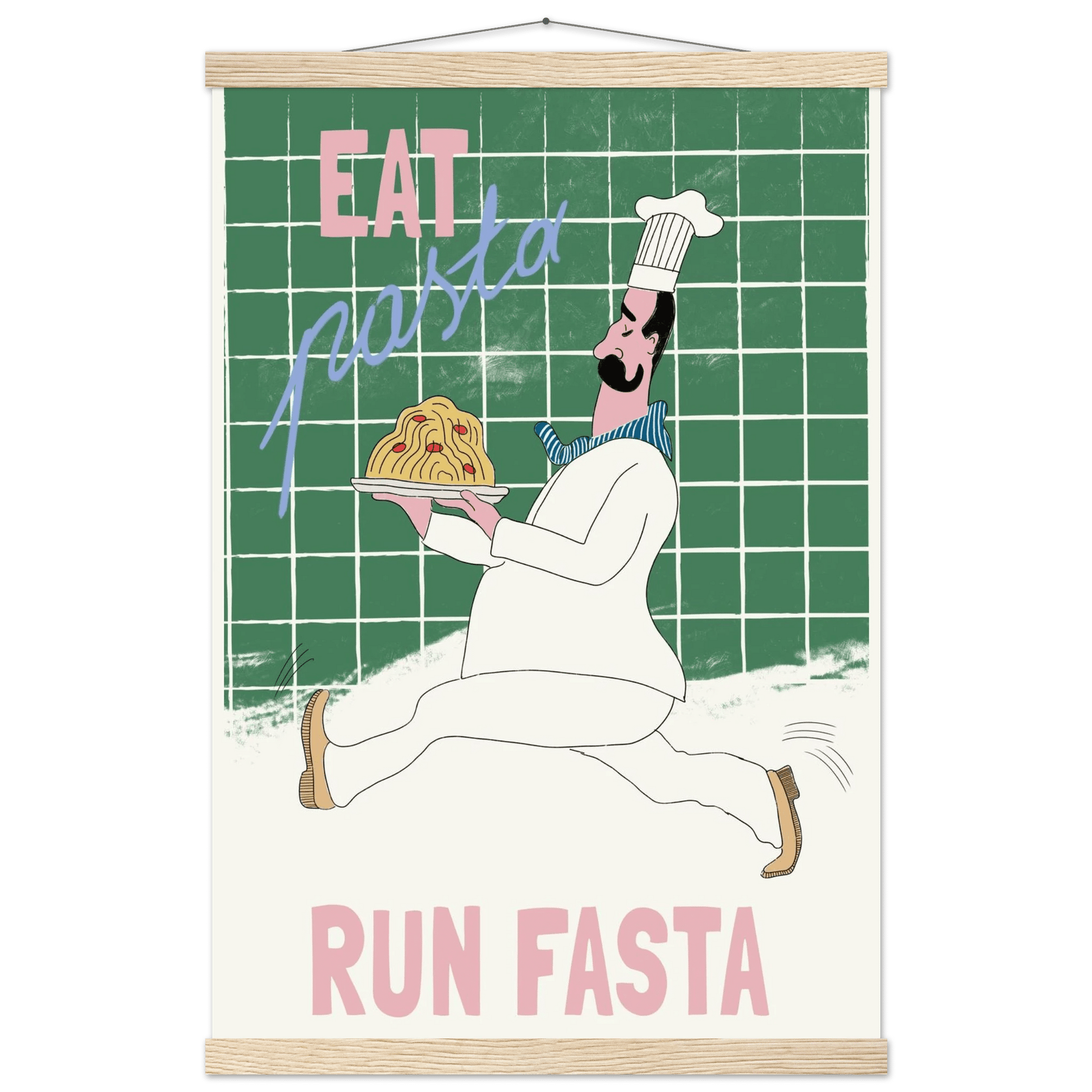 Eat Pasta Run Fasta Poster – Playful Kitchen Wall Art Print (Green Edition) - Evergreen Posters