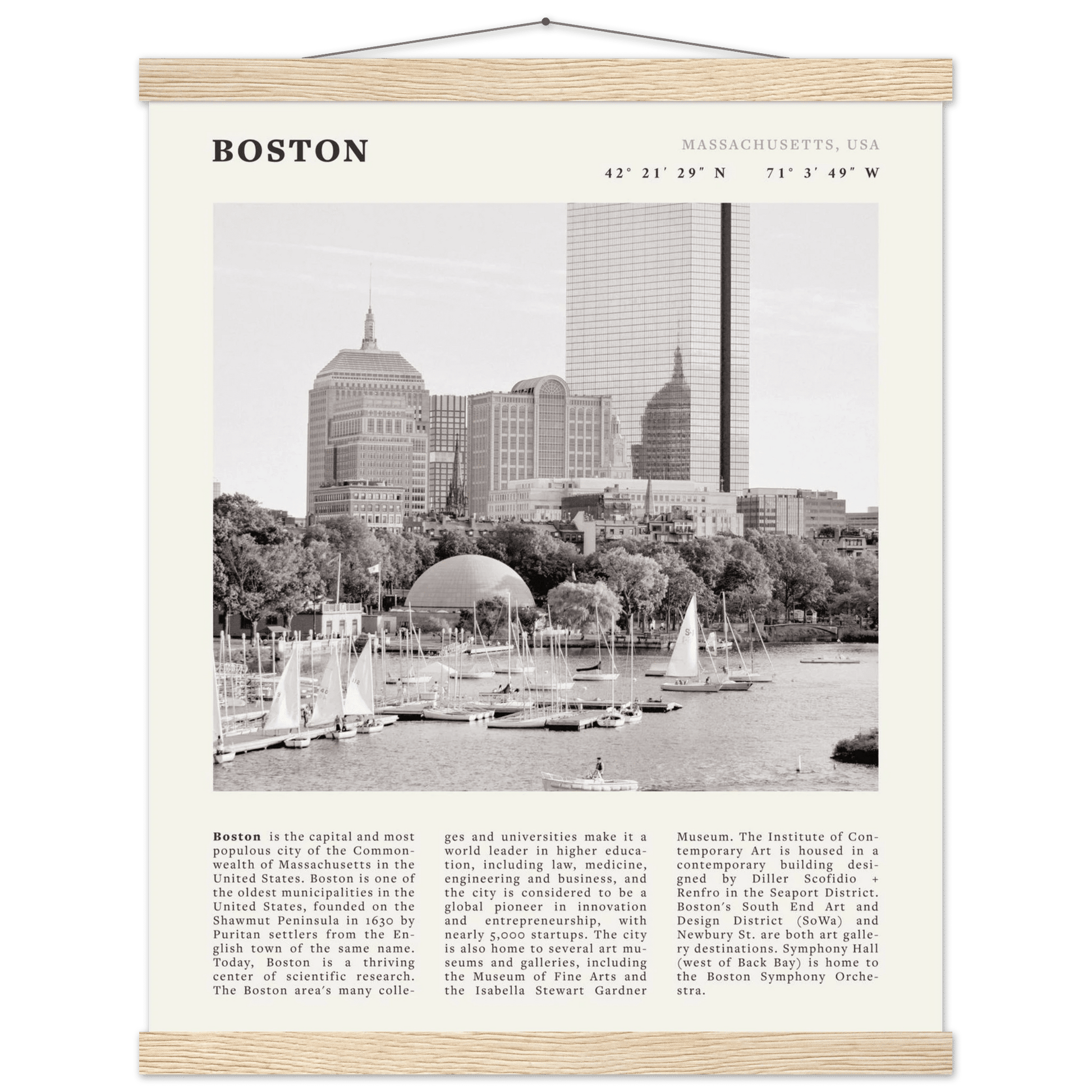 Boston Poster | Black & White Charles River Skyline Wall Art | Massachusetts Print - Evergreen Posters