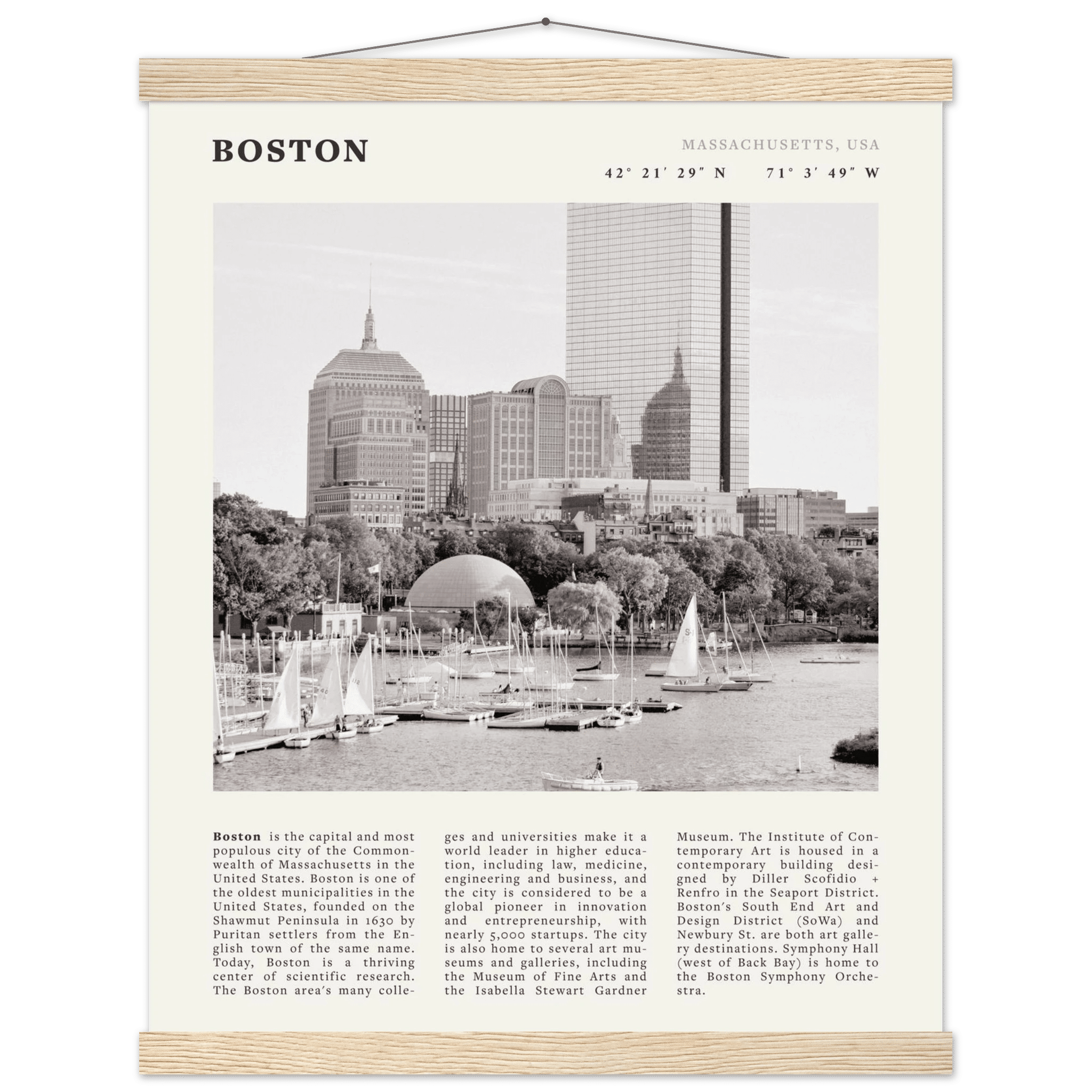Boston Poster | Black & White Charles River Skyline Wall Art | Massachusetts Print - Evergreen Posters