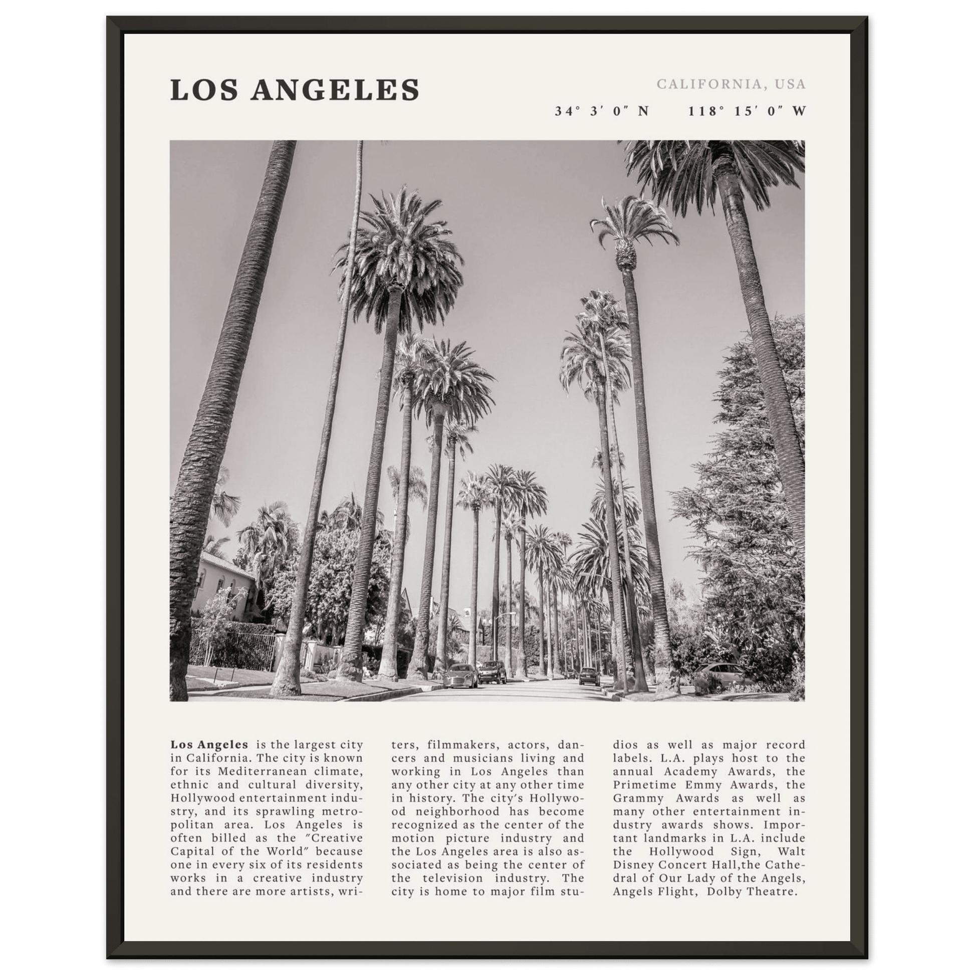 Los Angeles Poster | Black & White Palm Trees Wall Art | California Travel Print - Evergreen Posters