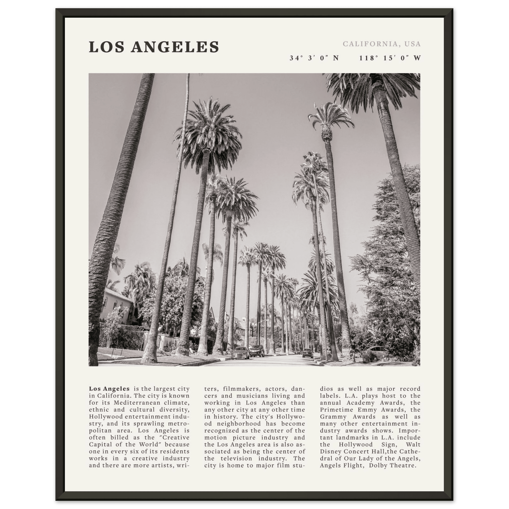 Los Angeles Poster | Black & White Palm Trees Wall Art | California Travel Print - Evergreen Posters