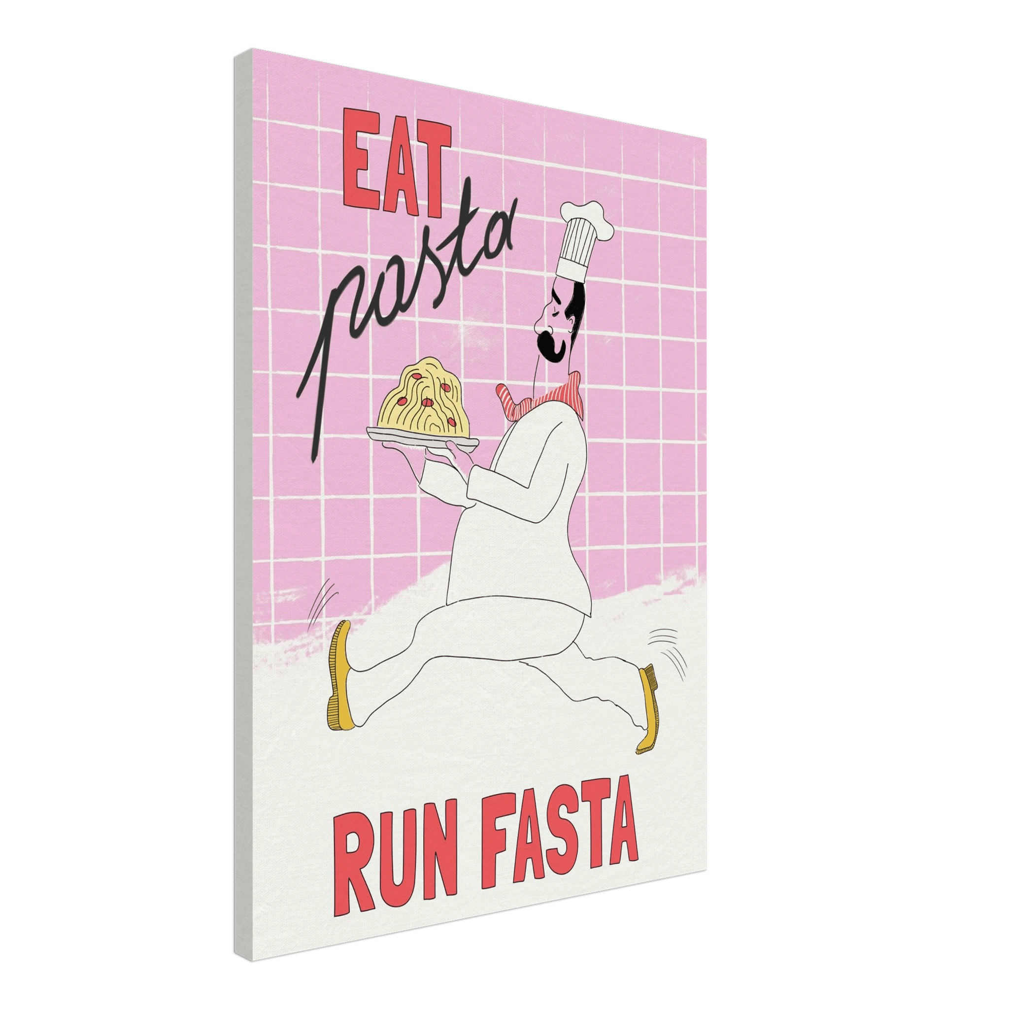 Eat Pasta Run Fasta Poster – Playful Kitchen Wall Art Print (Light Pink) - Evergreen Posters