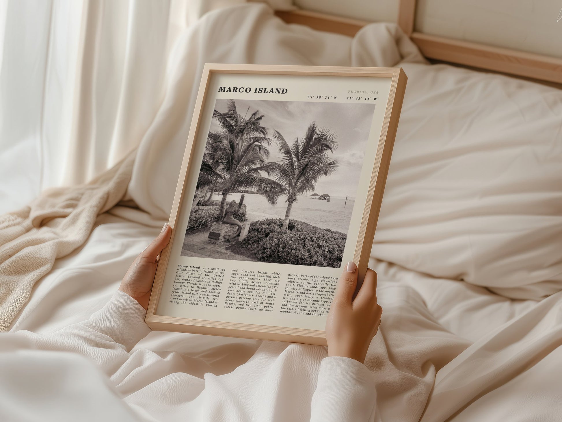 Marco Island Poster | Black & White Florida Beach Wall Art | Coastal Travel Print - Evergreen Posters