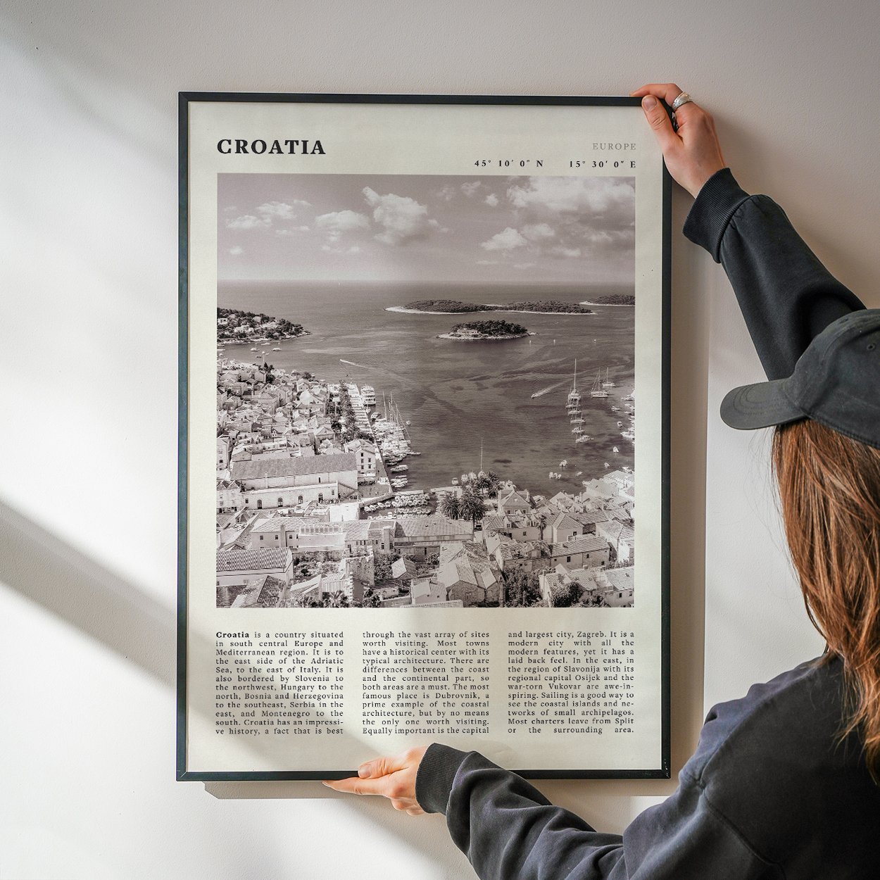 Croatia Poster | Black & White Hvar Island Wall Art | Adriatic Travel Print Decor - Evergreen Posters