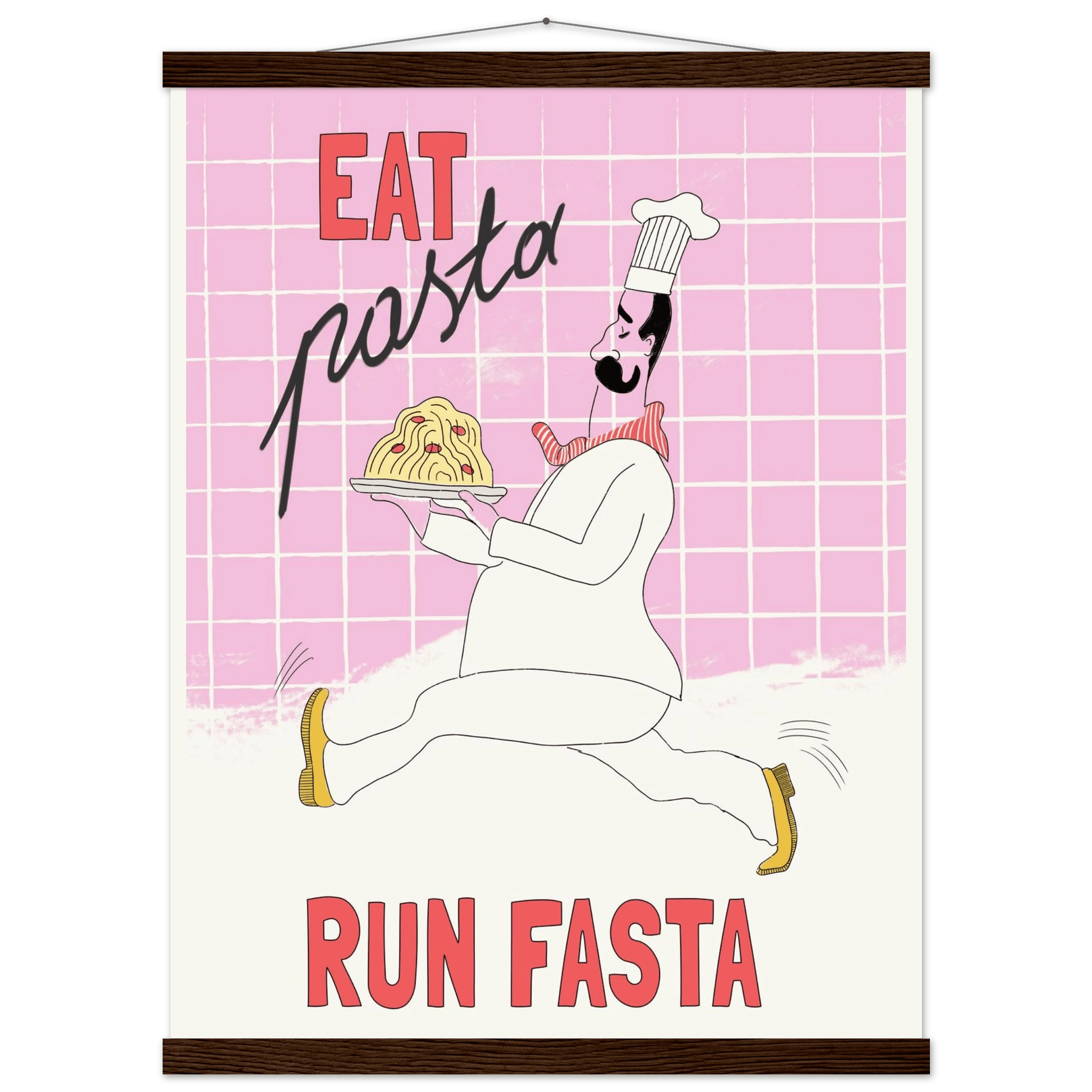 Eat Pasta Run Fasta Poster – Playful Kitchen Wall Art Print (Light Pink) - Evergreen Posters