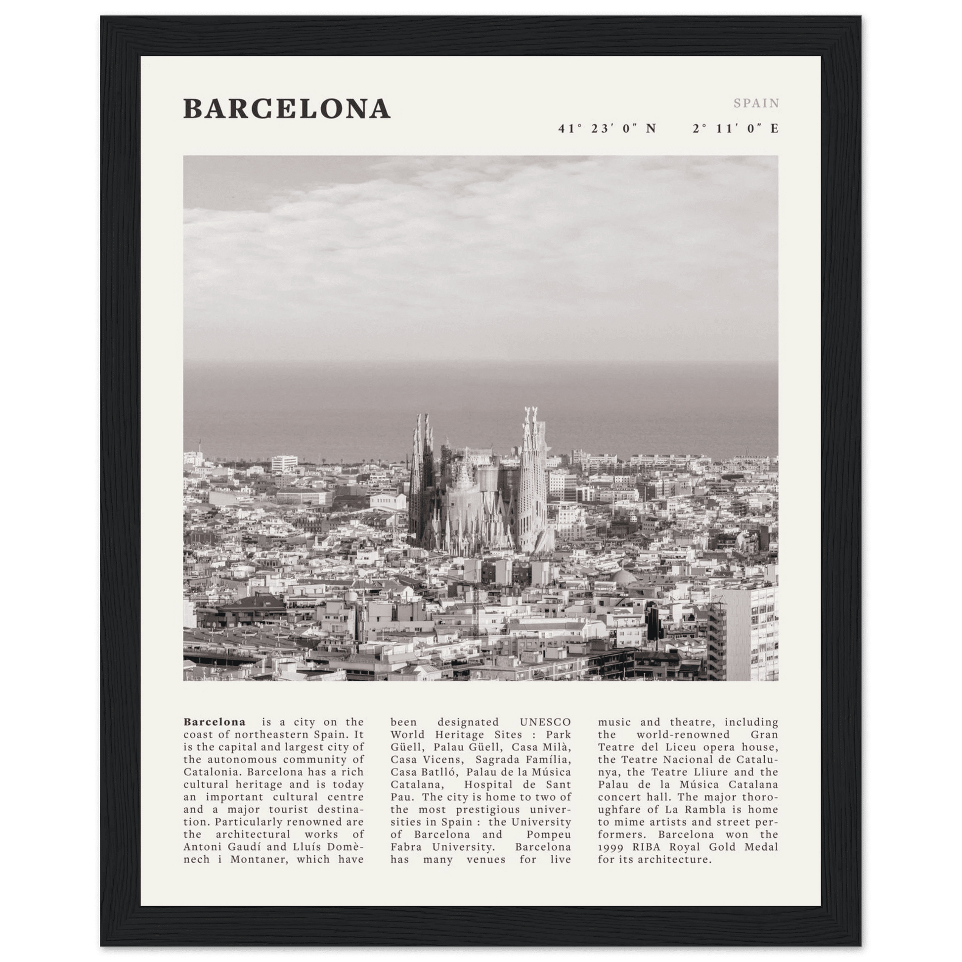 Barcelona Poster | Black & White Sagrada Familia Wall Art | Spain Travel Print - Evergreen Posters
