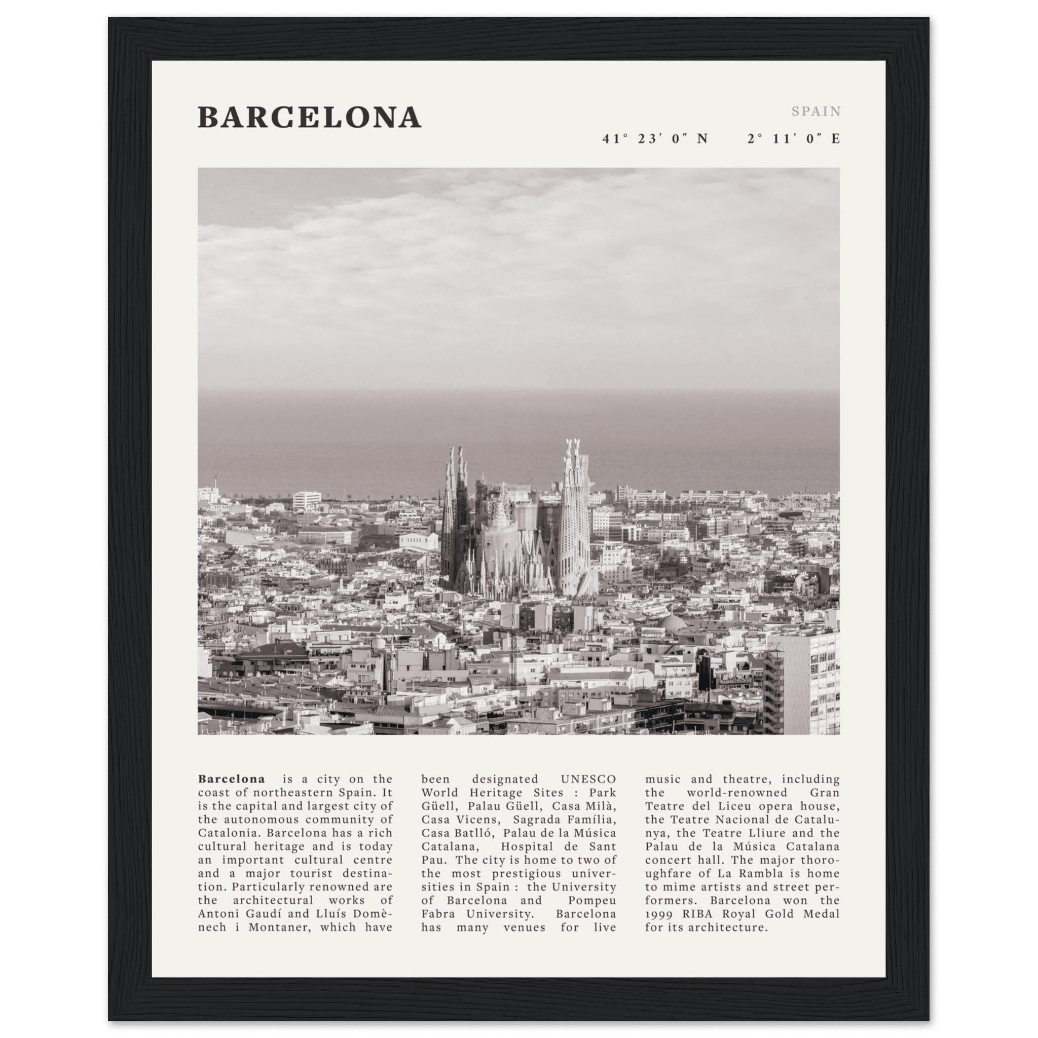 Barcelona Poster | Black & White Sagrada Familia Wall Art | Spain Travel Print - Evergreen Posters