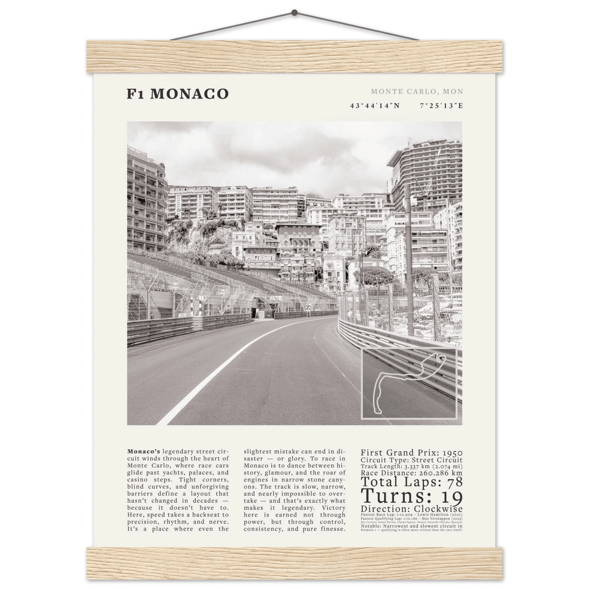 F1 Monaco Poster Black and White – Vintage Monte Carlo Street Circuit Print (Digital & Printed Options) - Evergreen Posters