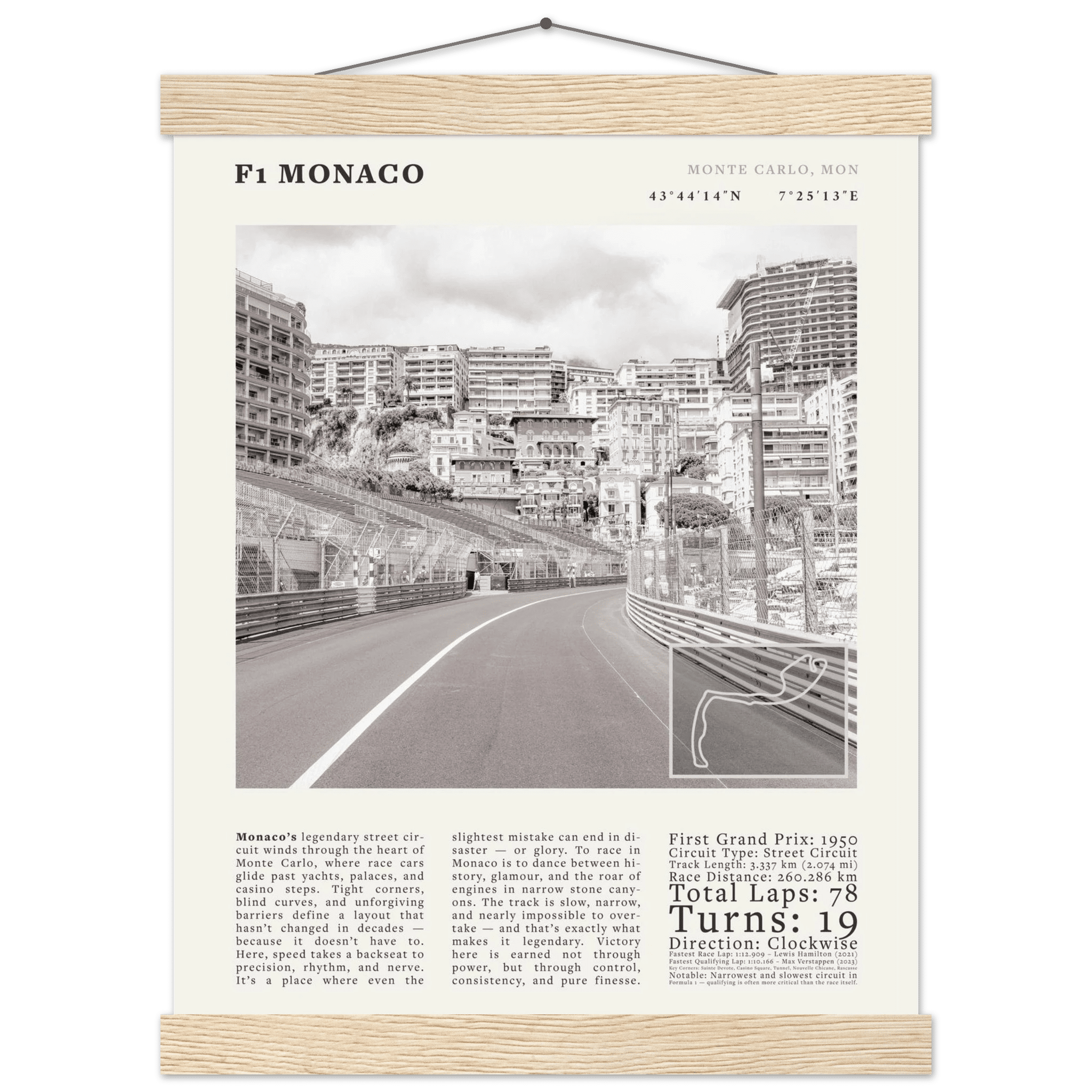 F1 Monaco Poster Black and White – Vintage Monte Carlo Street Circuit Print (Digital & Printed Options) - Evergreen Posters