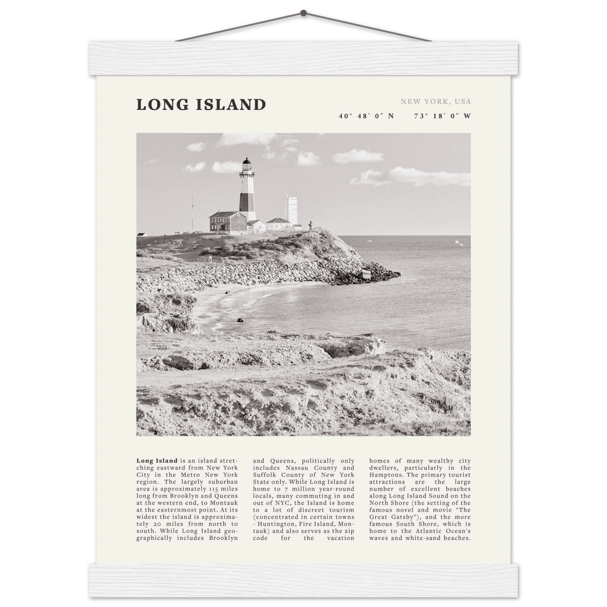Long Island Poster | Black & White Montauk Lighthouse Wall Art | New York Print - Evergreen Posters