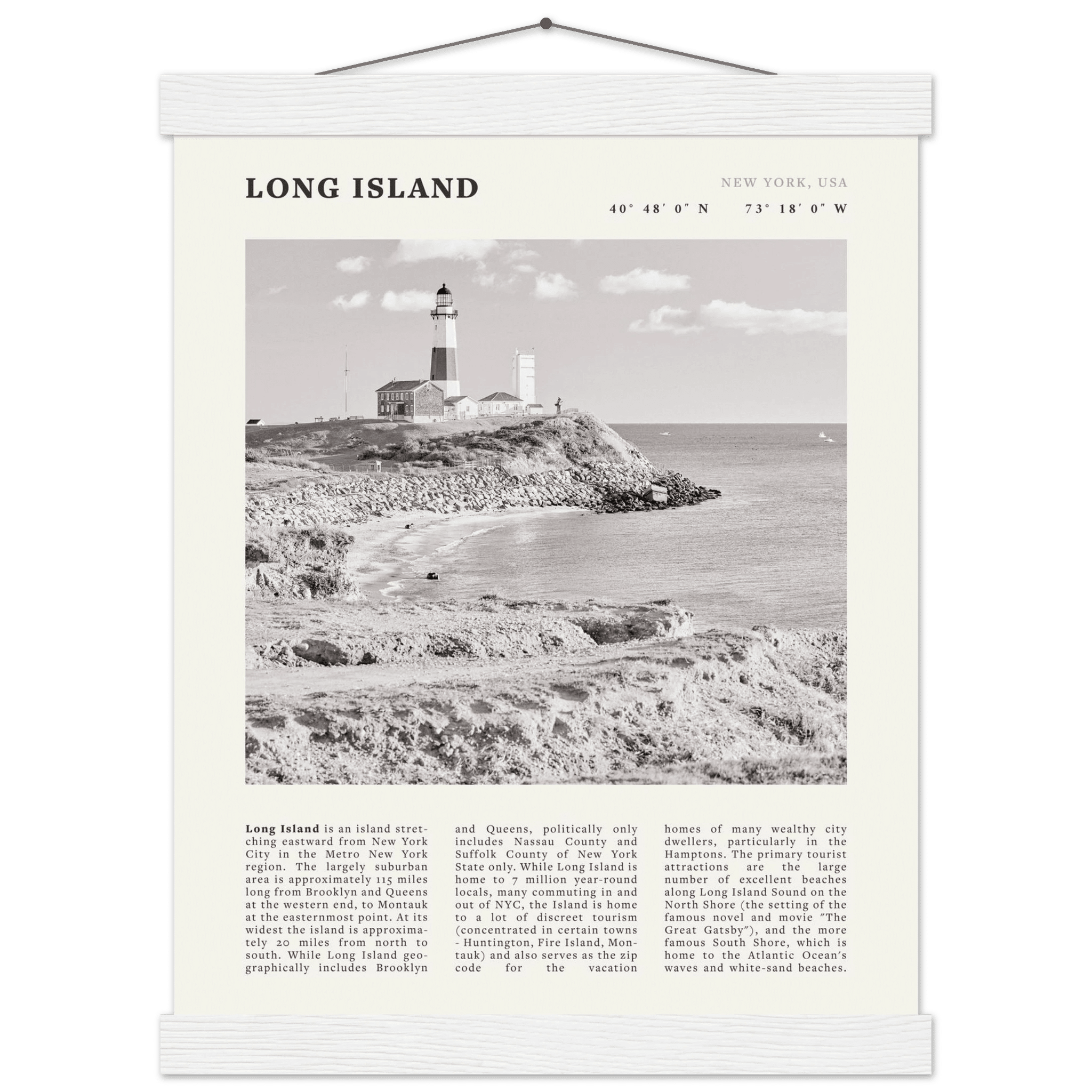 Long Island Poster | Black & White Montauk Lighthouse Wall Art | New York Print - Evergreen Posters