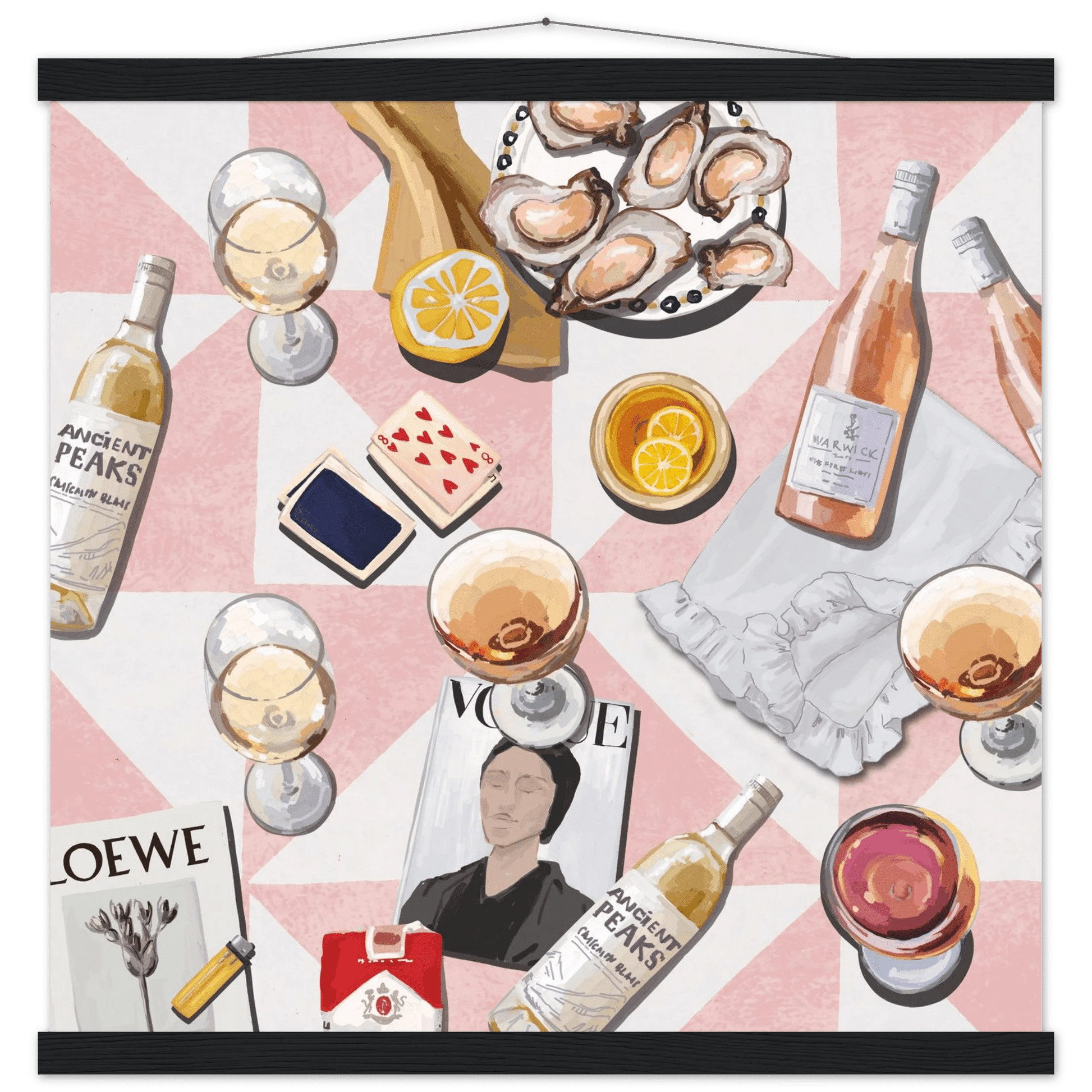 Vogue Oysters & Rosé Poster | Dopamine Decor Luxury Wall Art | Pink Tile Square Print - Evergreen Posters