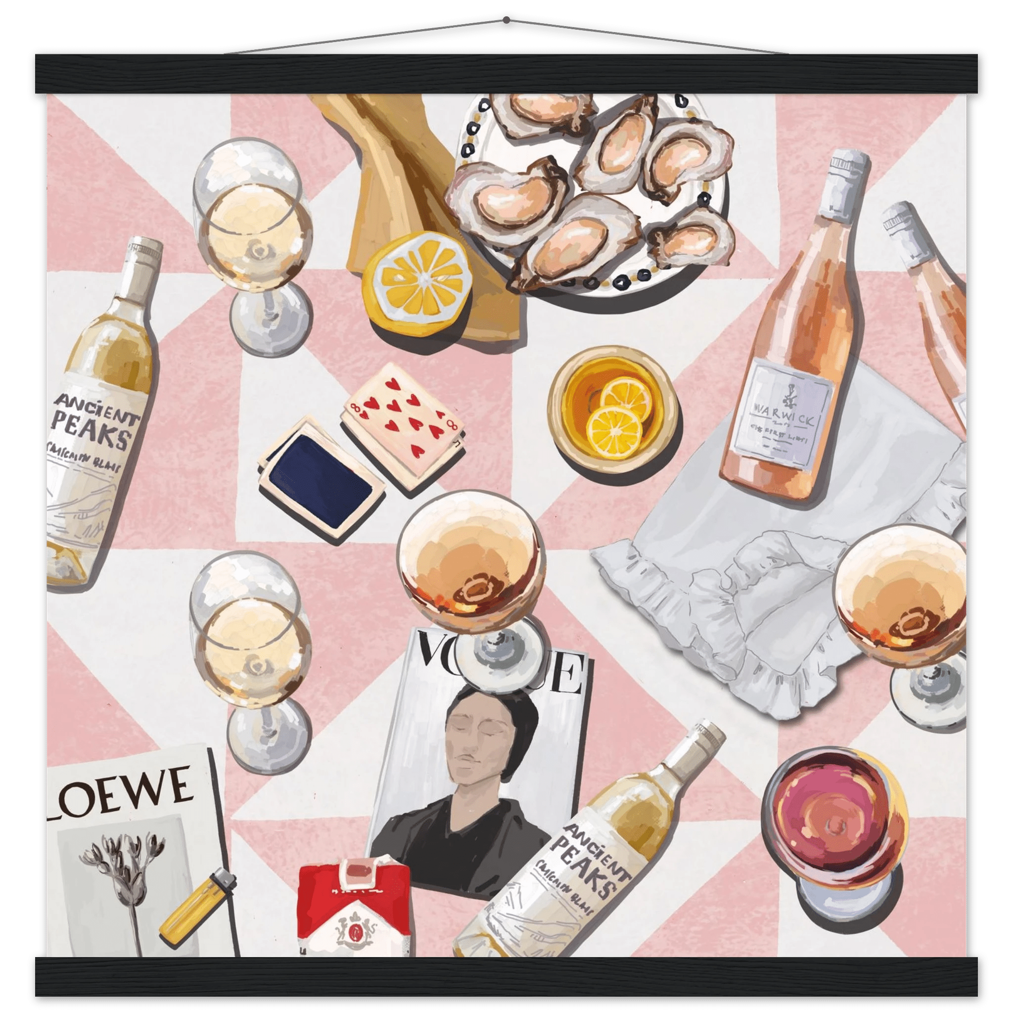 Vogue Oysters & Rosé Poster | Dopamine Decor Luxury Wall Art | Pink Tile Square Print - Evergreen Posters