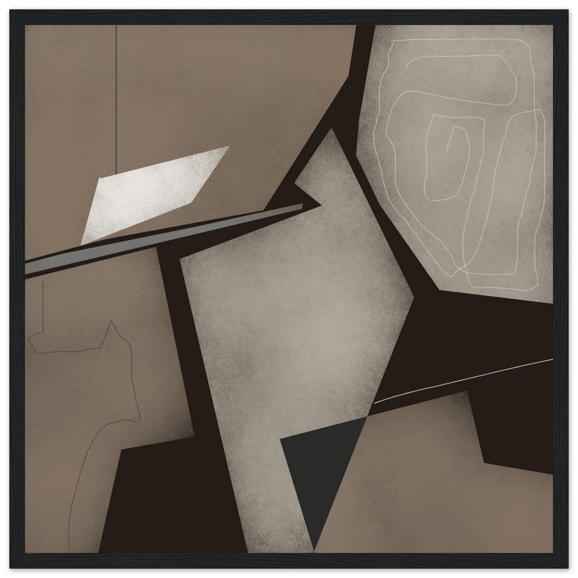 Taupe & Black Geometric Abstract Poster | Modern Square Wall Art | Neutral Decor Print - Evergreen Posters