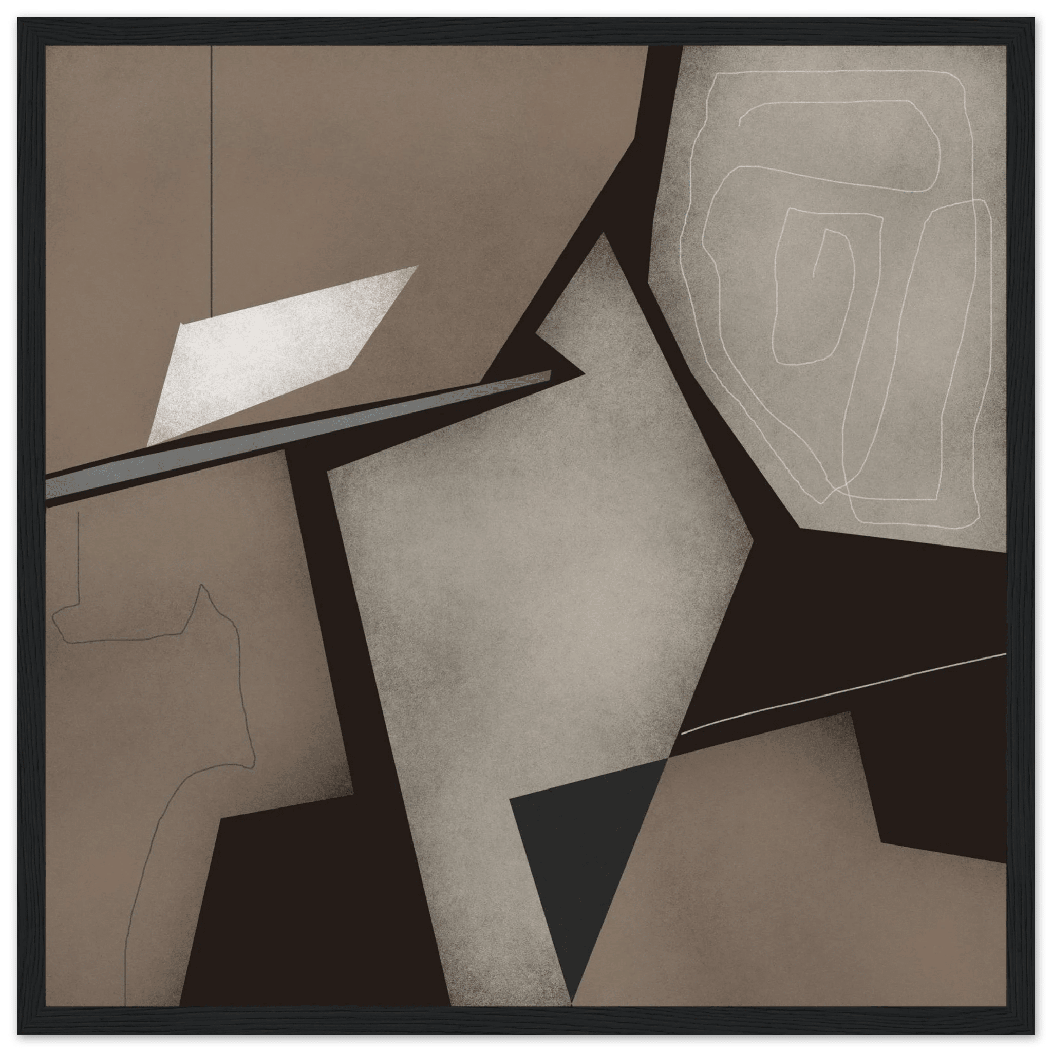 Taupe & Black Geometric Abstract Poster | Modern Square Wall Art | Neutral Decor Print - Evergreen Posters