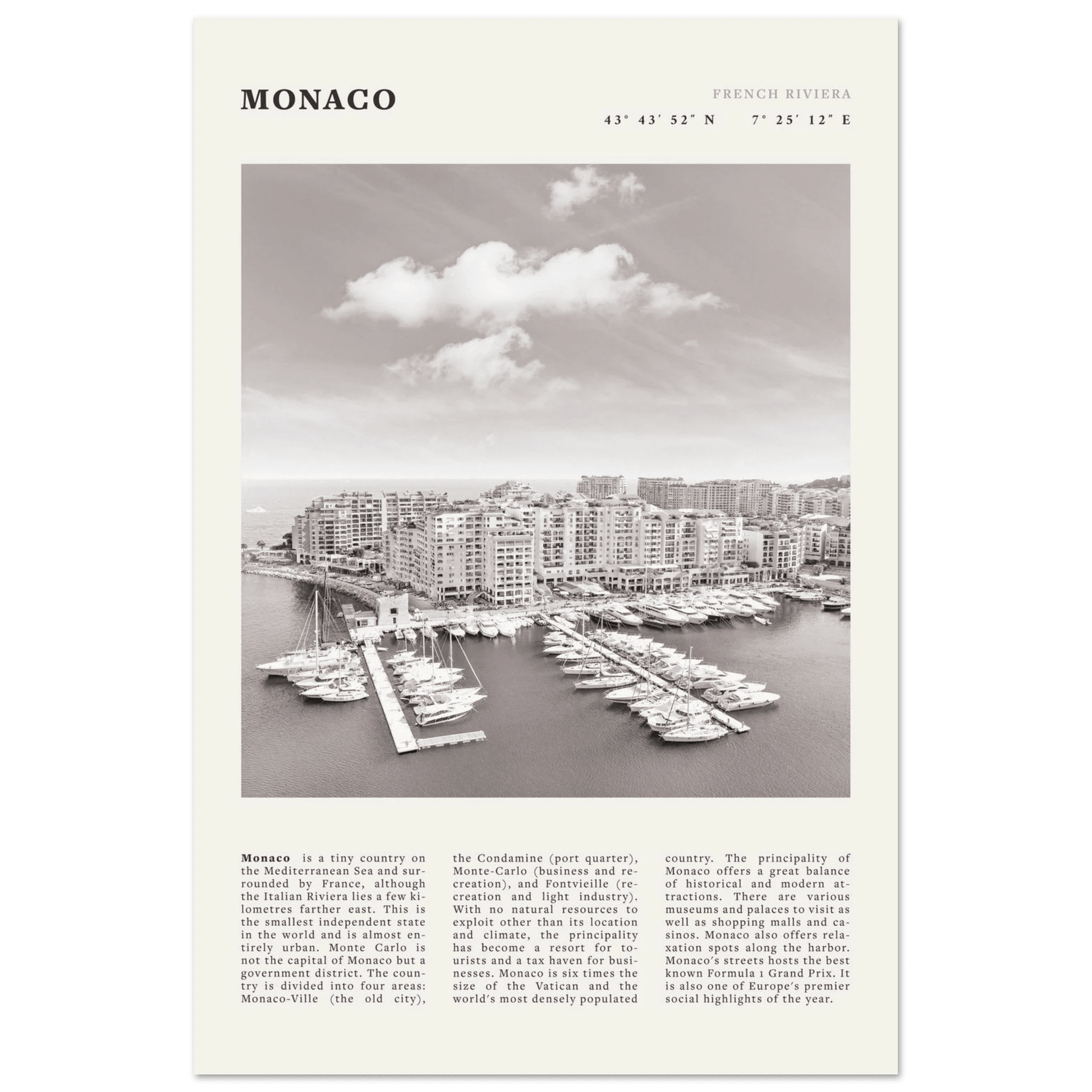 Monaco Poster Black and White – Vintage Monte Carlo Harbor Print (Digital & Printed Options) - Evergreen Posters