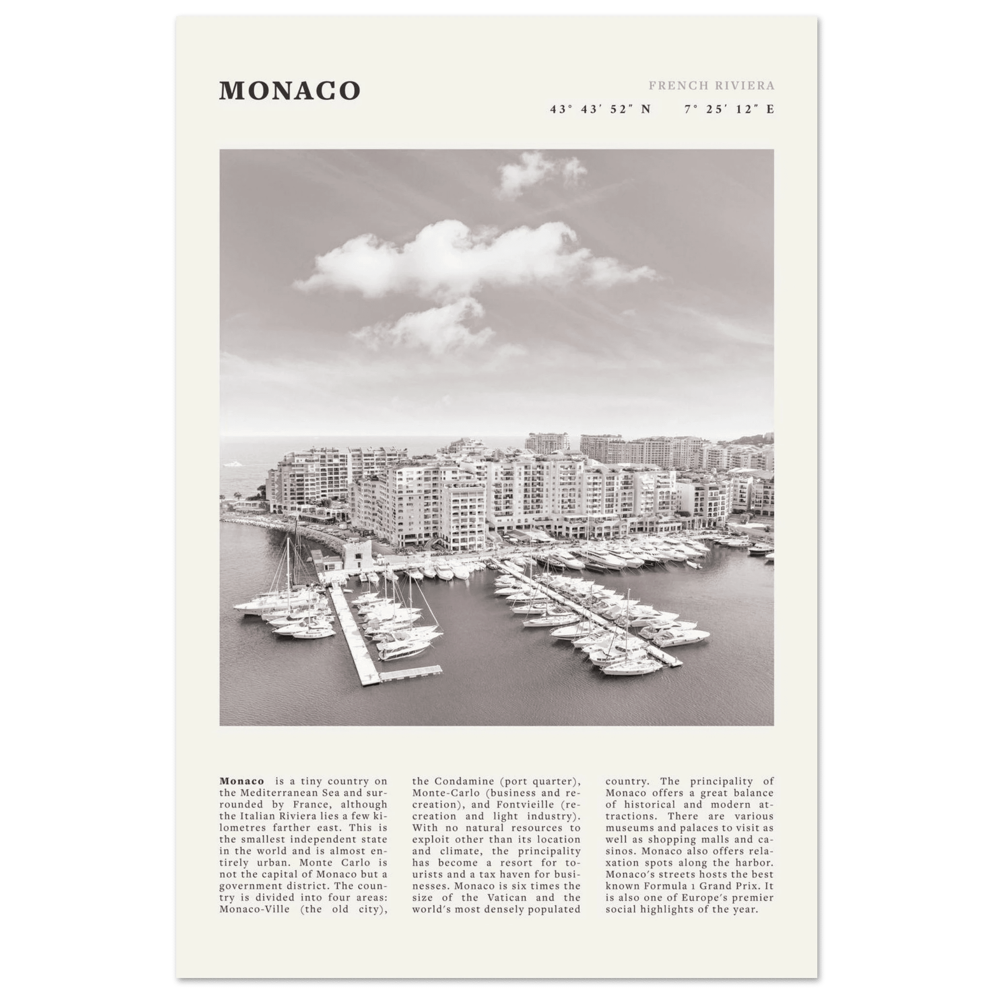 Monaco Poster Black and White – Vintage Monte Carlo Harbor Print (Digital & Printed Options) - Evergreen Posters