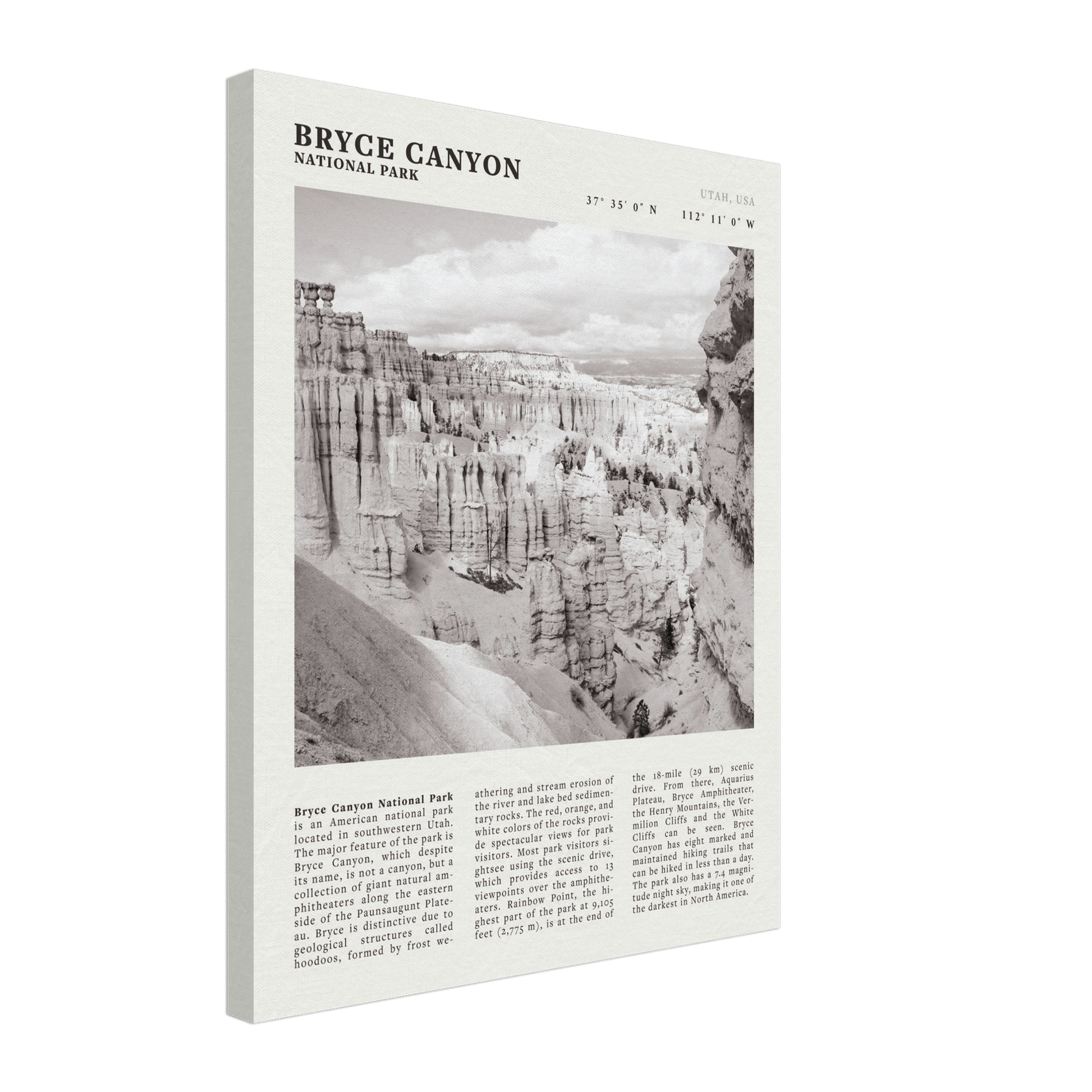 Bryce Canyon National Park Poster | Black & White Utah Hoodoos Wall Art Print - Evergreen Posters - 61