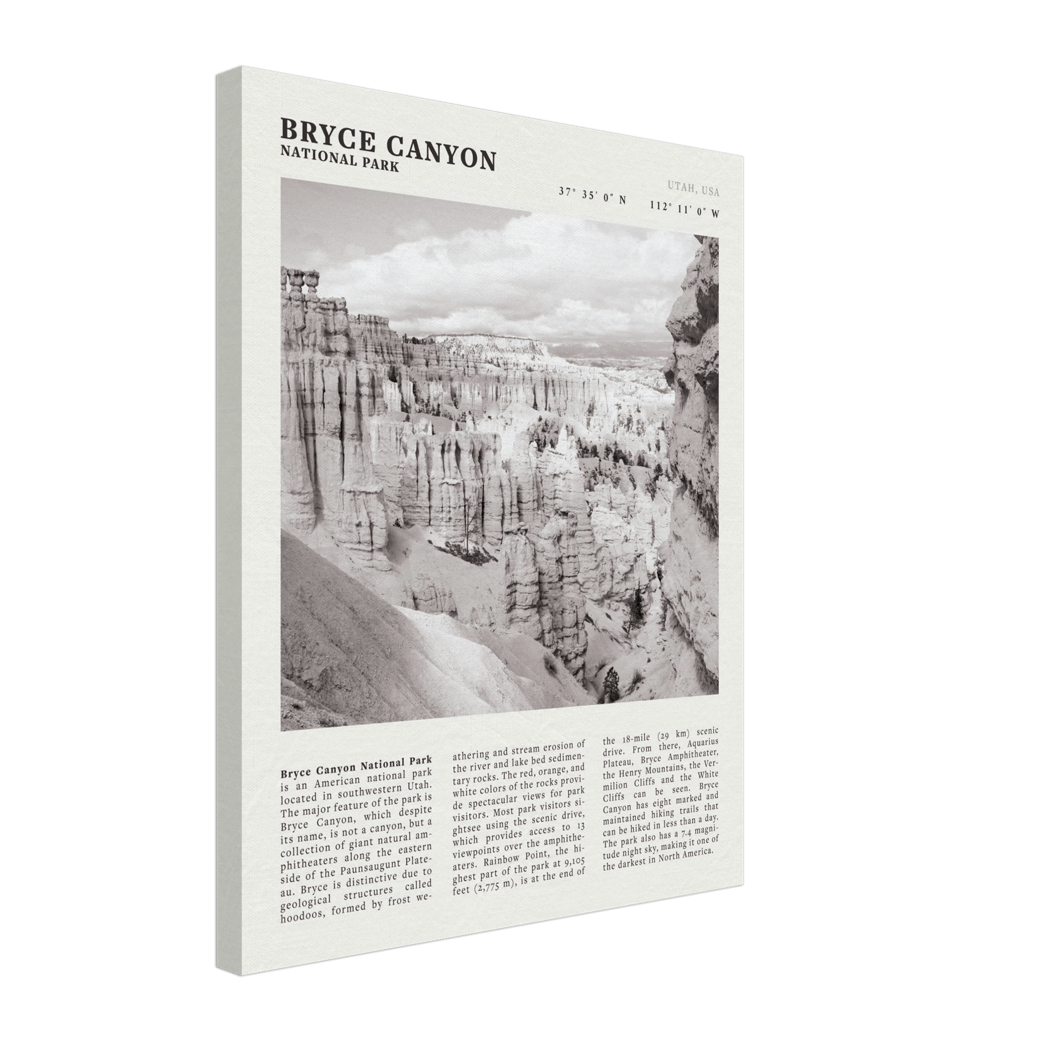 Bryce Canyon National Park Poster | Black & White Utah Hoodoos Wall Art Print - Evergreen Posters - 61