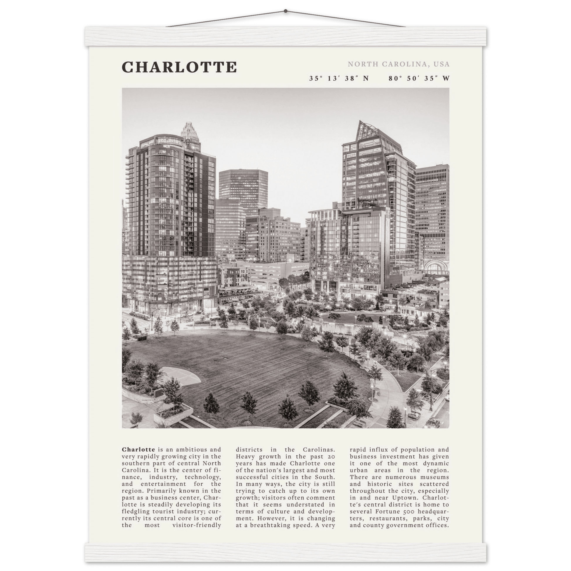 Charlotte Poster | Black & White North Carolina Skyline Wall Art | NC Travel Print - Evergreen Posters