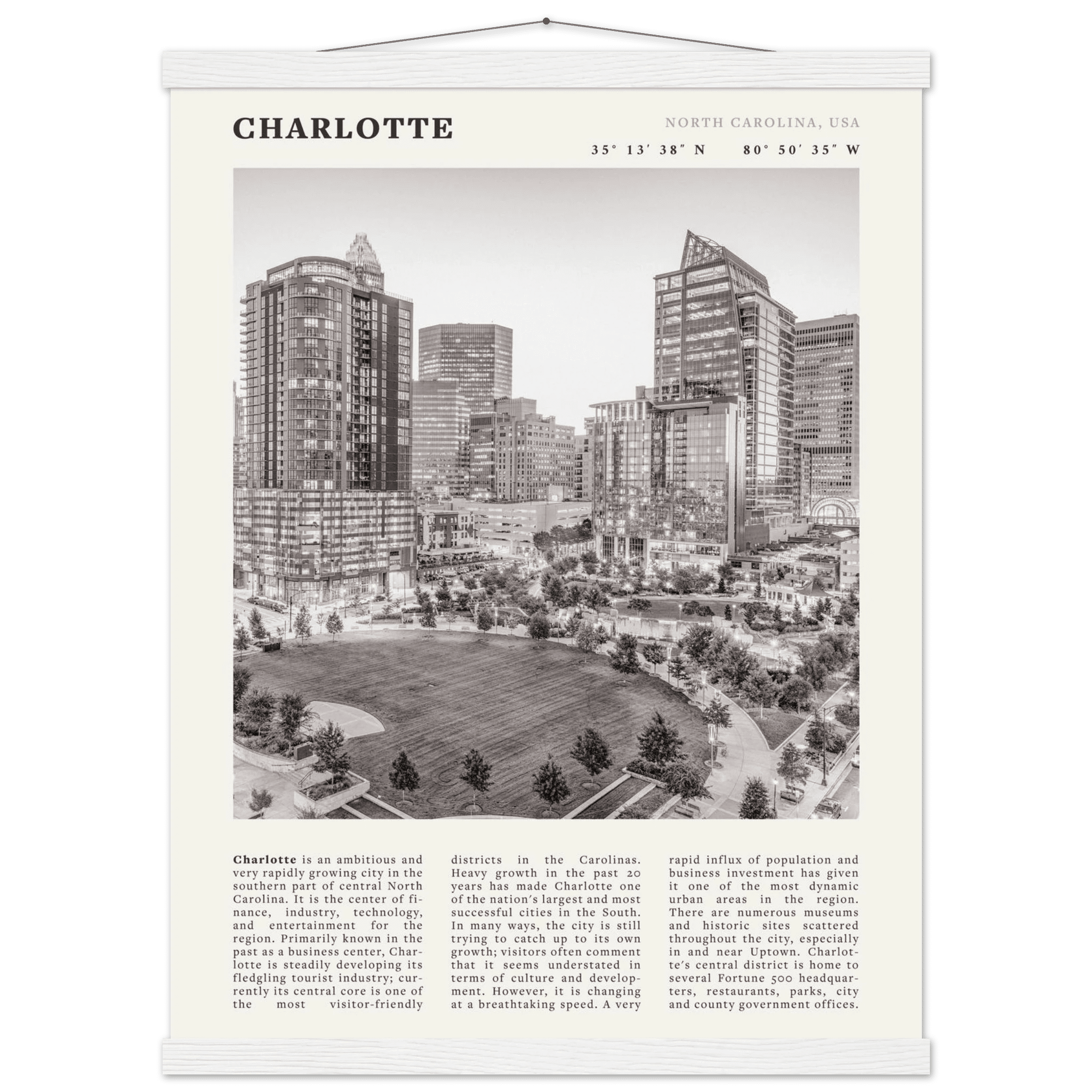Charlotte Poster | Black & White North Carolina Skyline Wall Art | NC Travel Print - Evergreen Posters