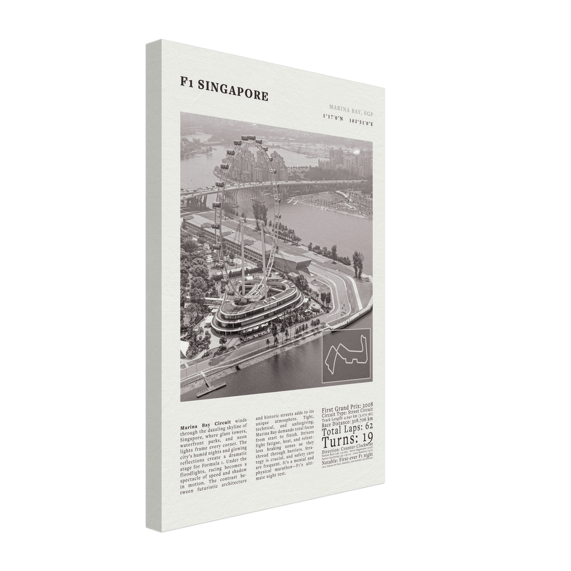 F1 Singapore Poster Black and White – Vintage Marina Bay Night Race Print (Digital & Printed Options) - Evergreen Posters