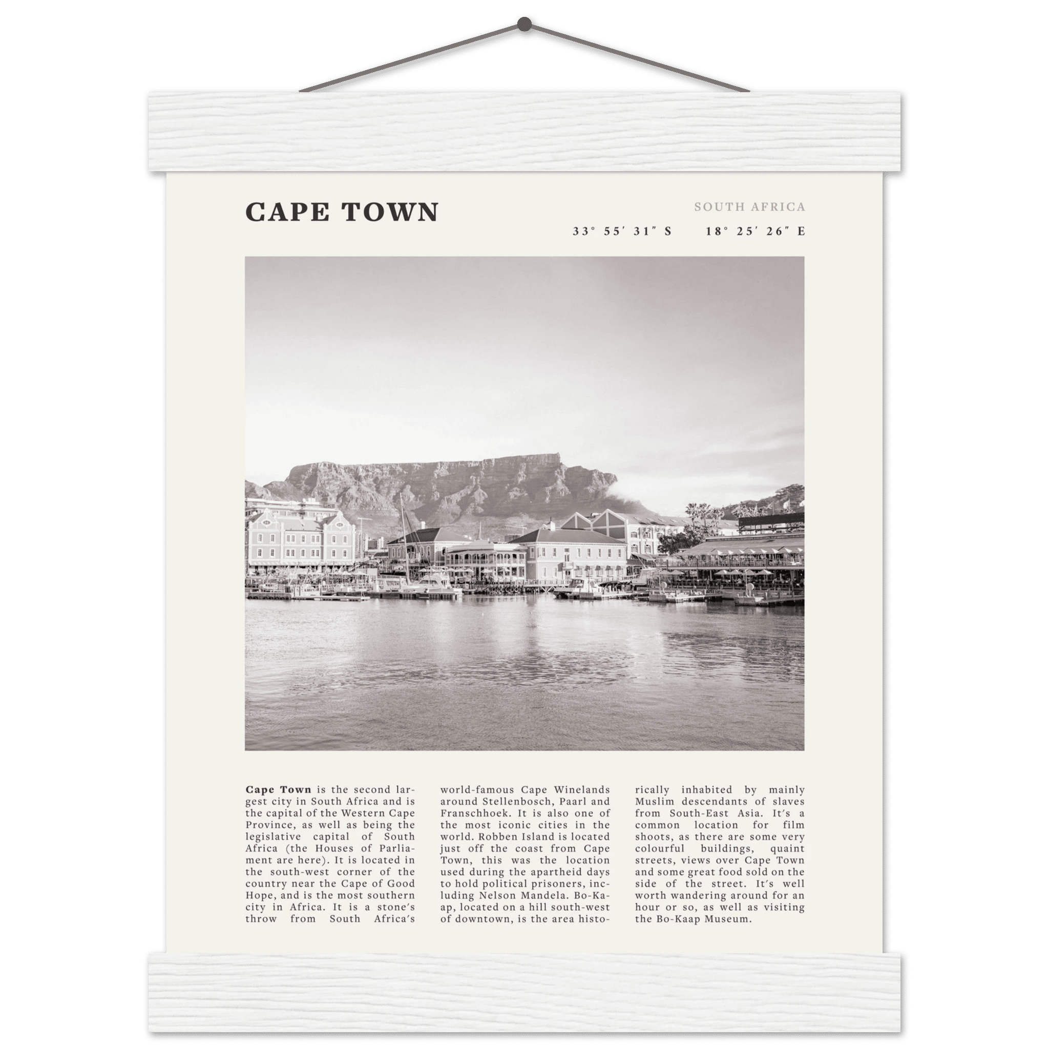 Cape Town Poster | Black & White Table Mountain Wall Art | South Africa Travel Print - Evergreen Posters