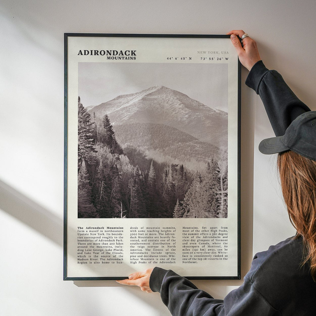 Adirondack Mountains Poster | Black & White New York Nature Wall Art | Hiking Print - Evergreen Posters