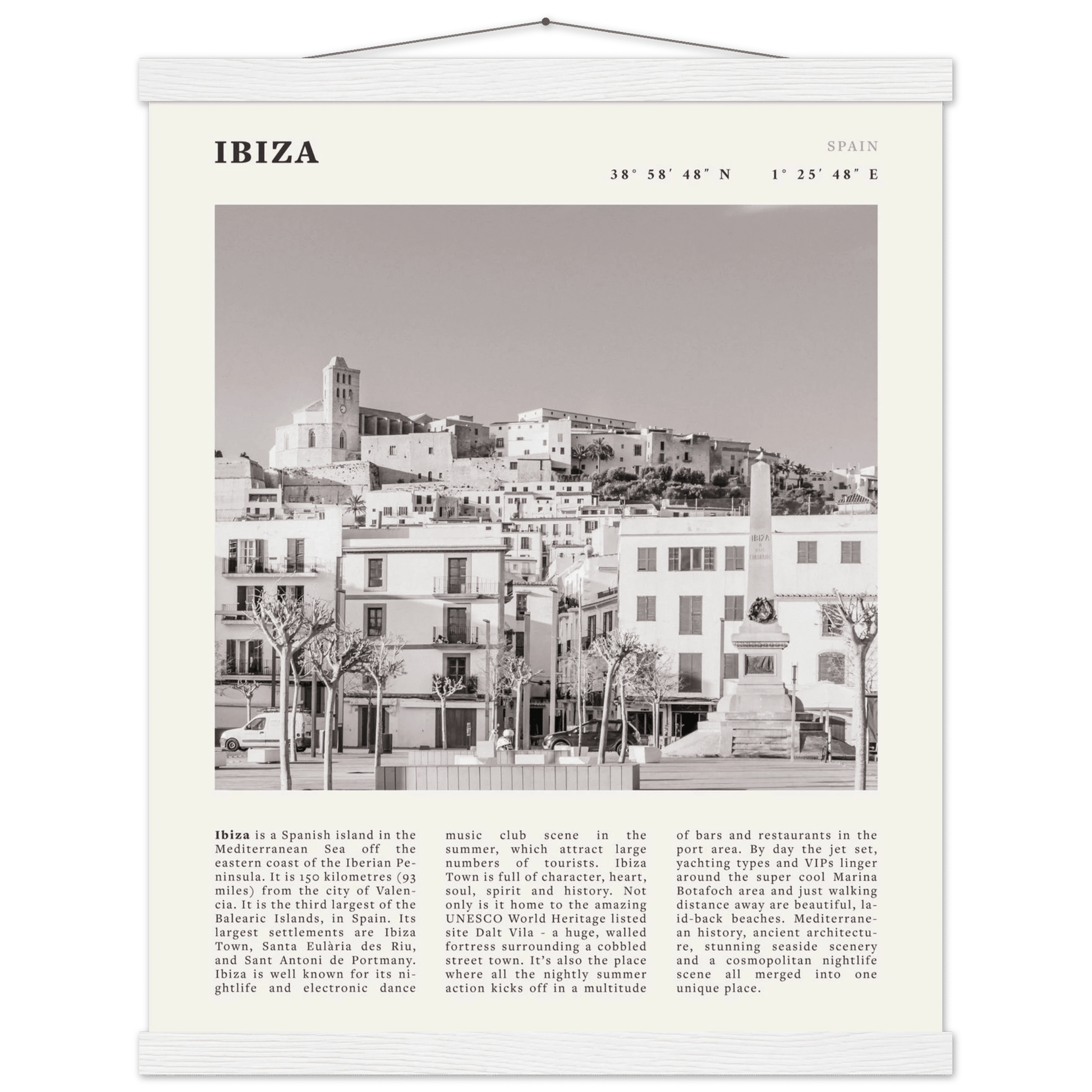 Ibiza Poster | Black & White Spanish Island Wall Art | Spain Travel Print - Evergreen Posters