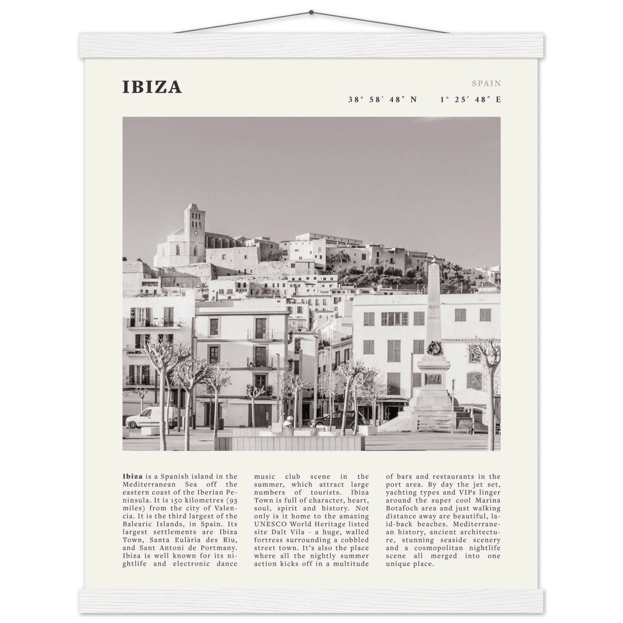 Ibiza Poster | Black & White Spanish Island Wall Art | Spain Travel Print - Evergreen Posters