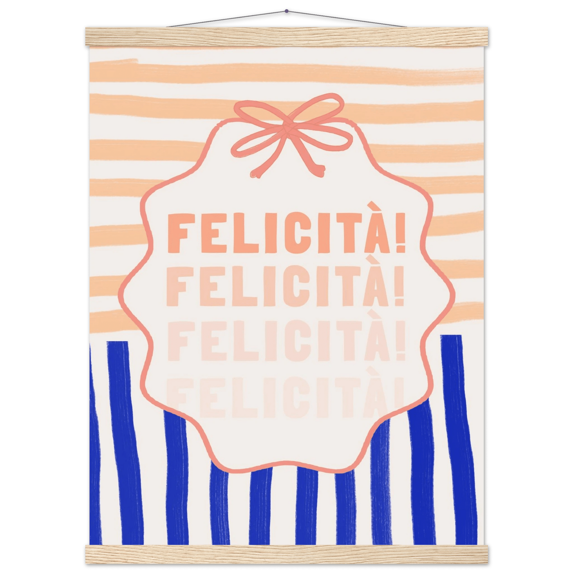 Felicità Italian Happiness Quote Print | Coquette Stripe Wall Art - Evergreen Posters