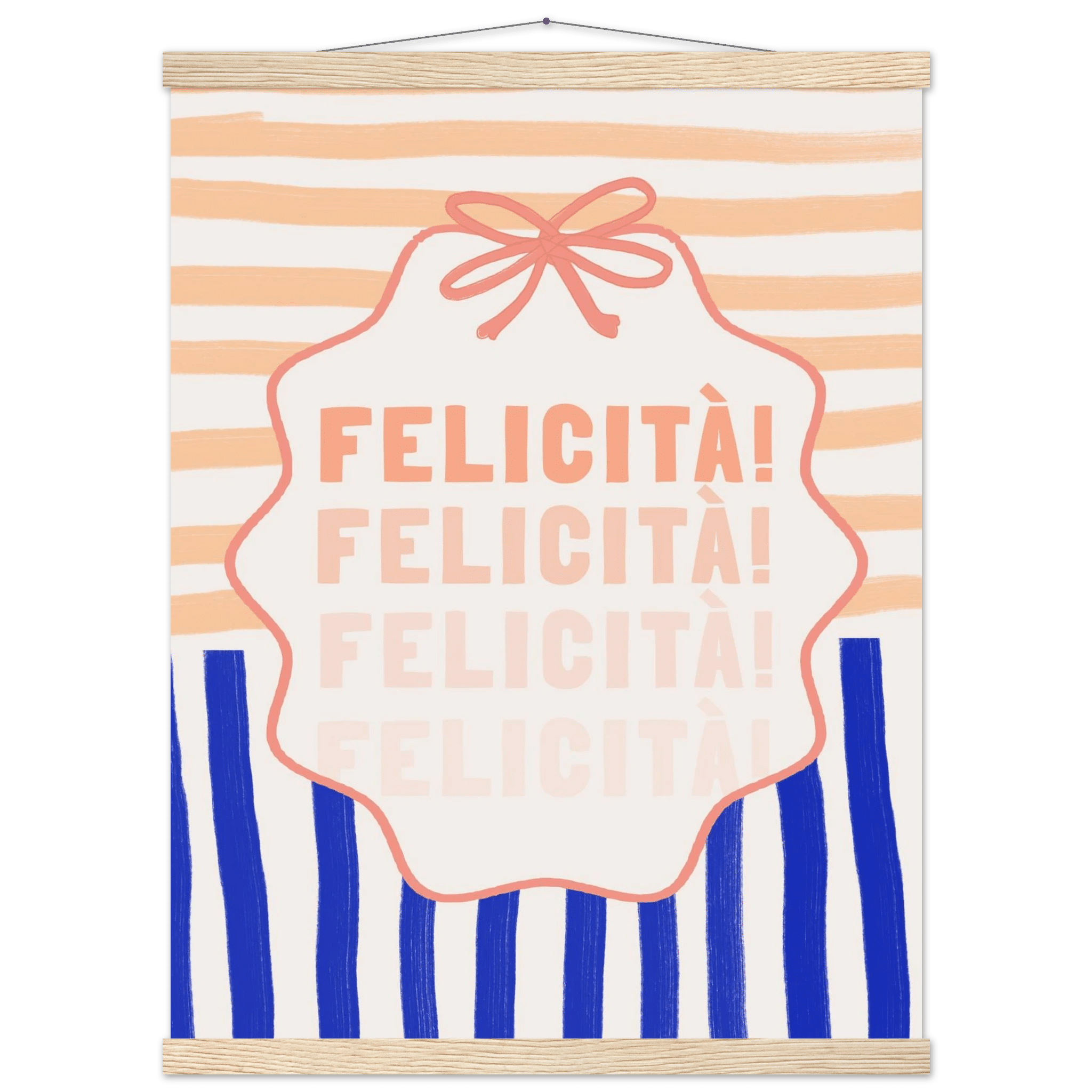 Felicità Italian Happiness Quote Print | Coquette Stripe Wall Art - Evergreen Posters