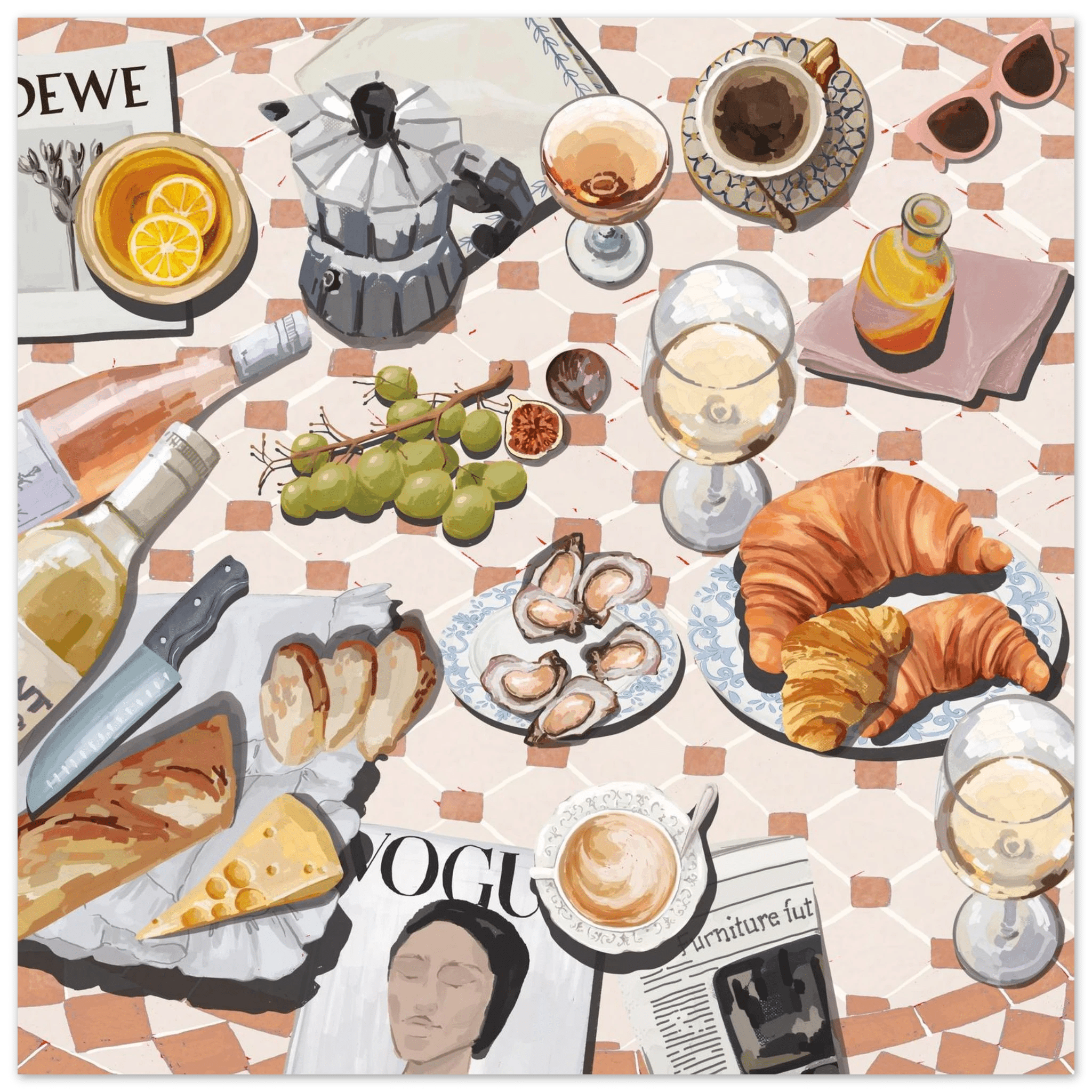 French Brunch Poster | Kitchen Decor Food Wall Art | Croissant & Coffee Square Print - Evergreen Posters - 4