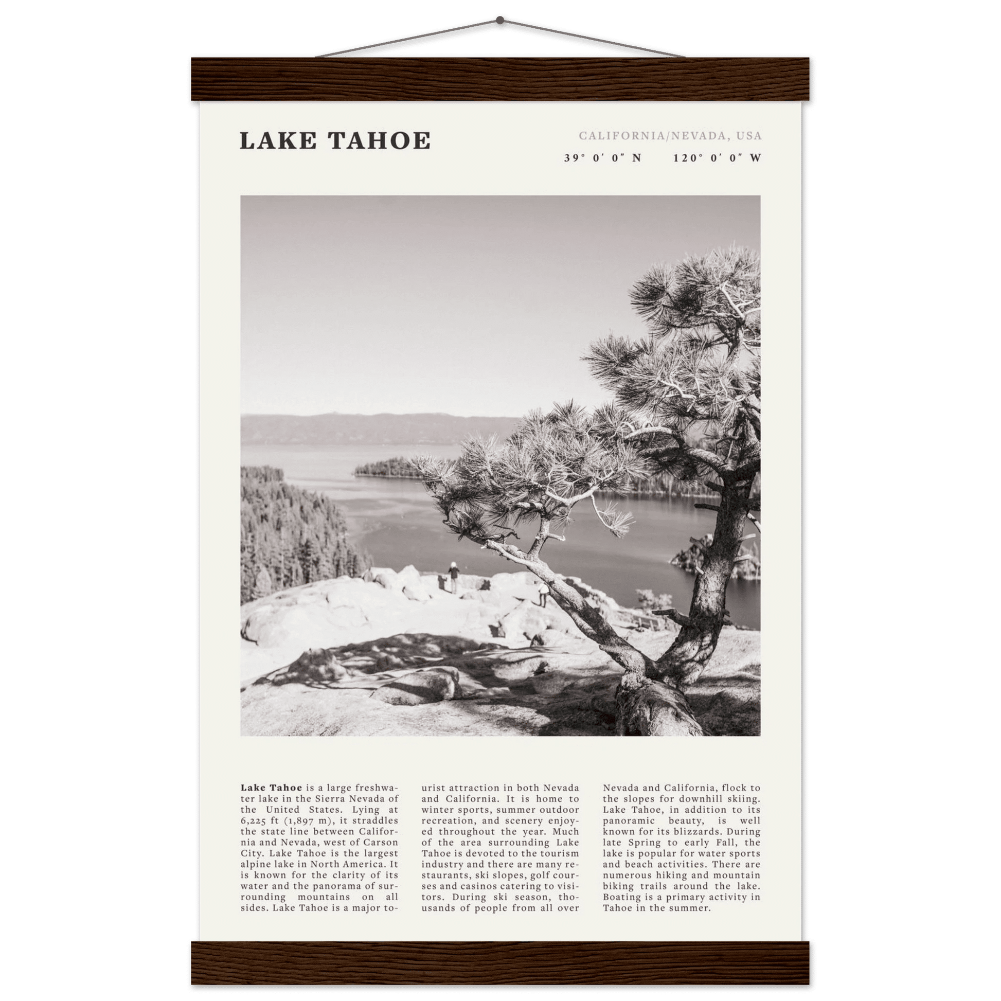 Lake Tahoe Poster | Black & White California Nevada Wall Art | Nature Travel Print Decor - Evergreen Posters