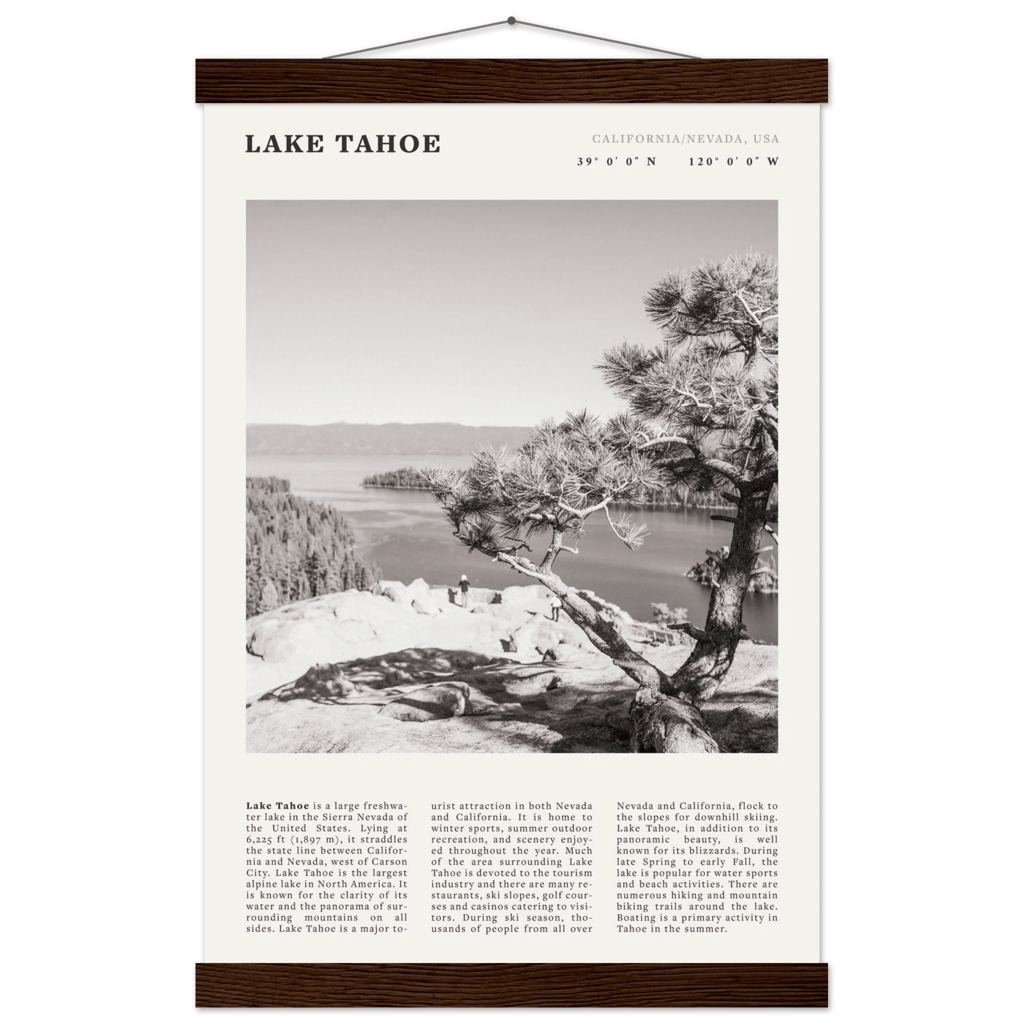 Lake Tahoe Poster | Black & White California Nevada Wall Art | Nature Travel Print Decor - Evergreen Posters