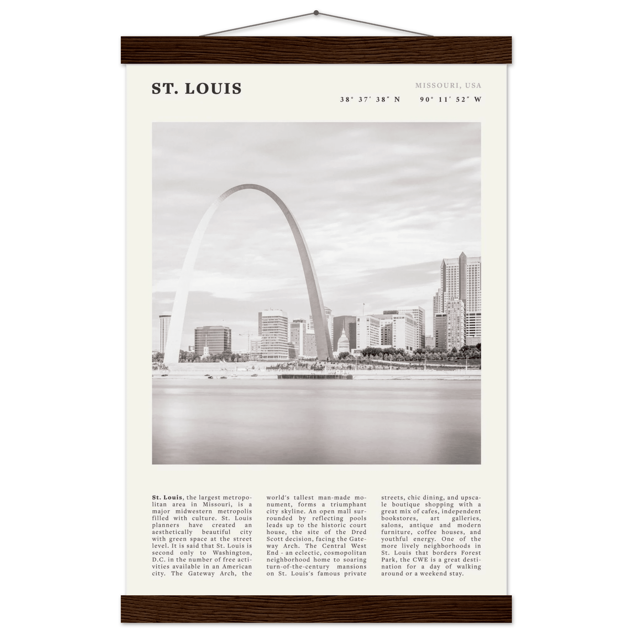 St. Louis Poster | Black & White Gateway Arch Wall Art | Missouri Travel Print - Evergreen Posters