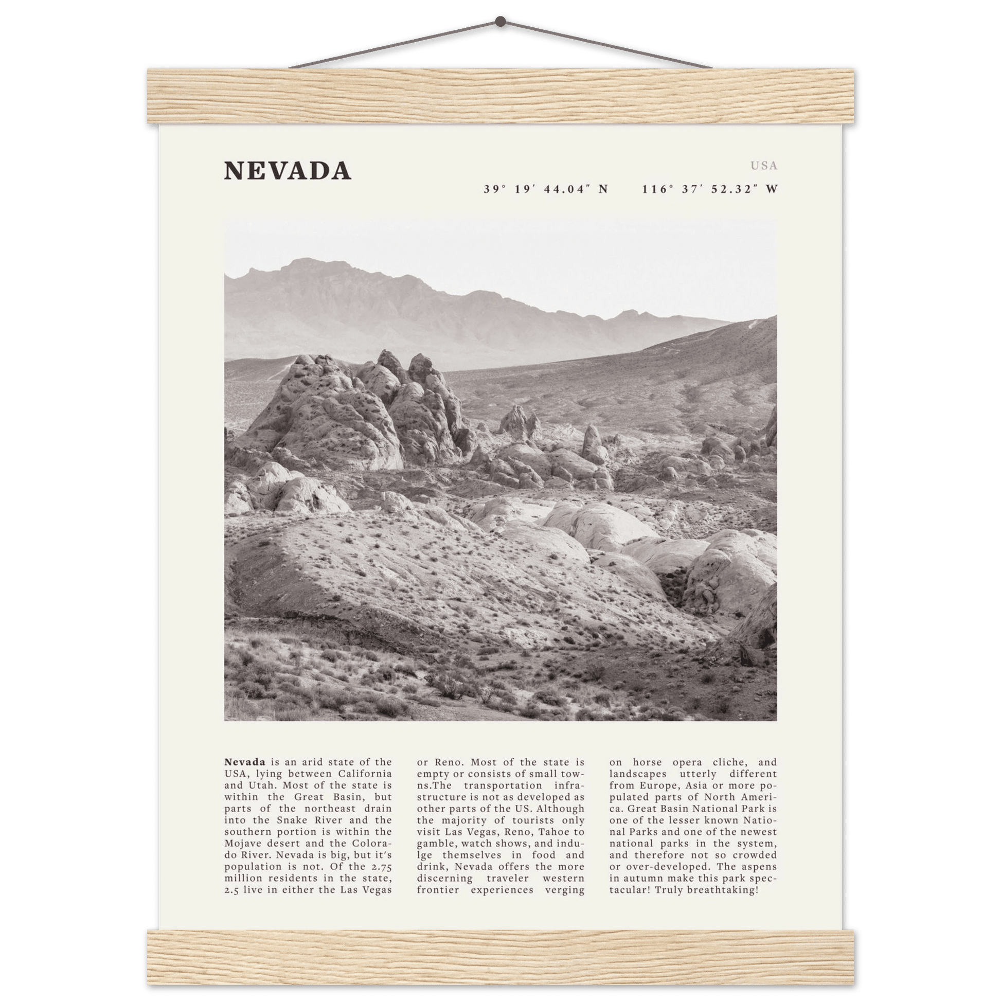 Nevada Poster | Black & White Desert Landscape Wall Art | USA Travel Print Decor - Evergreen Posters