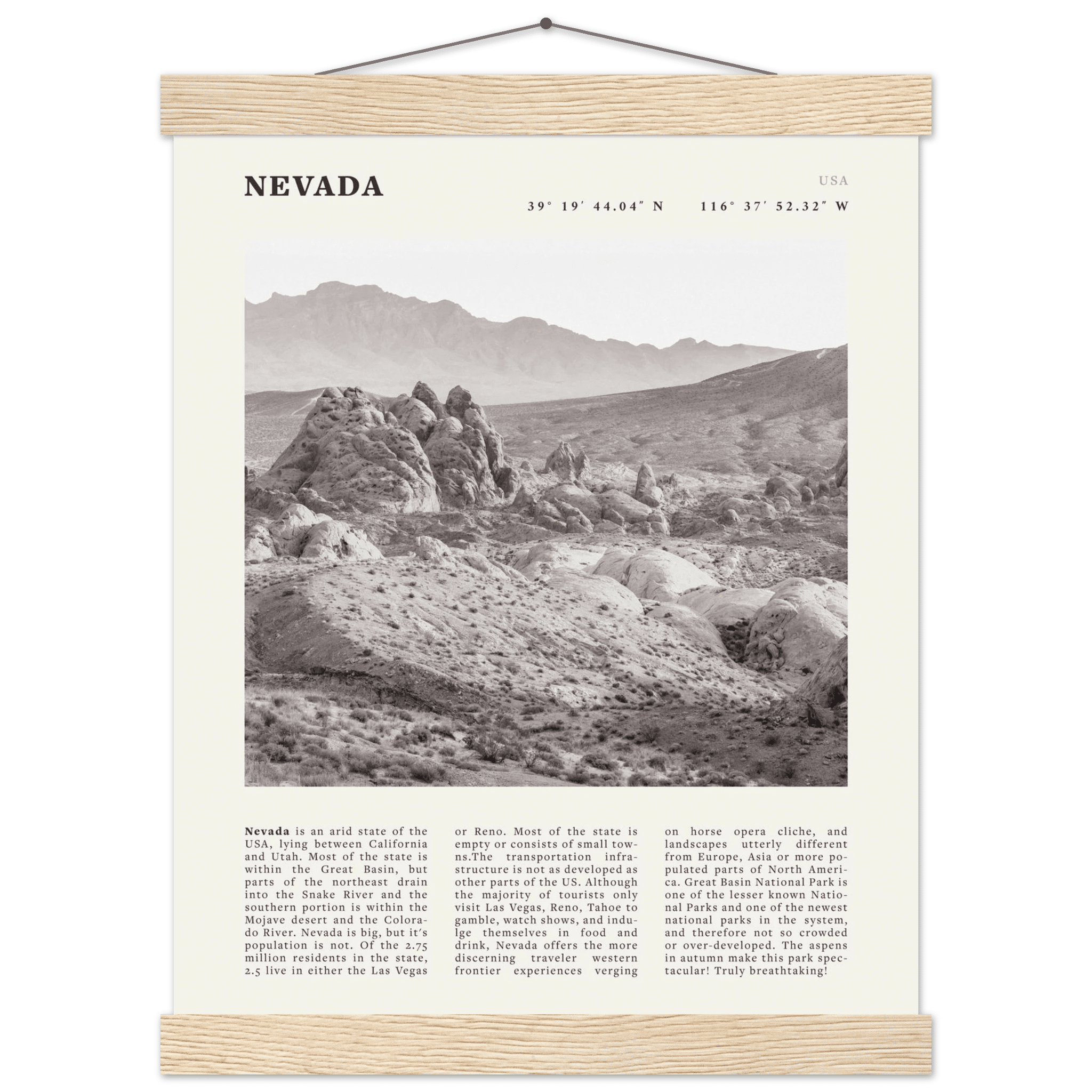 Nevada Poster | Black & White Desert Landscape Wall Art | USA Travel Print Decor - Evergreen Posters