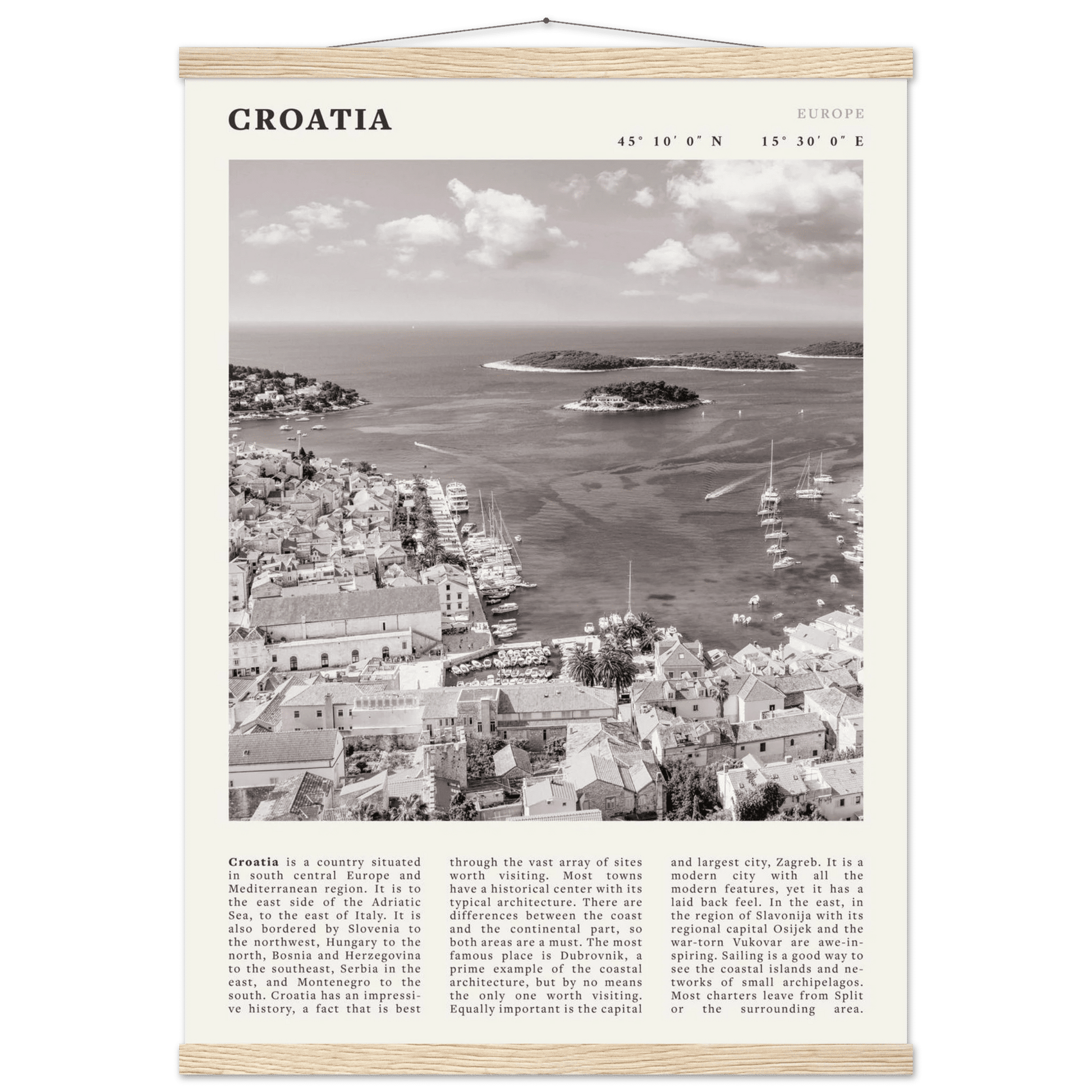Croatia Poster | Black & White Hvar Island Wall Art | Adriatic Travel Print Decor - Evergreen Posters