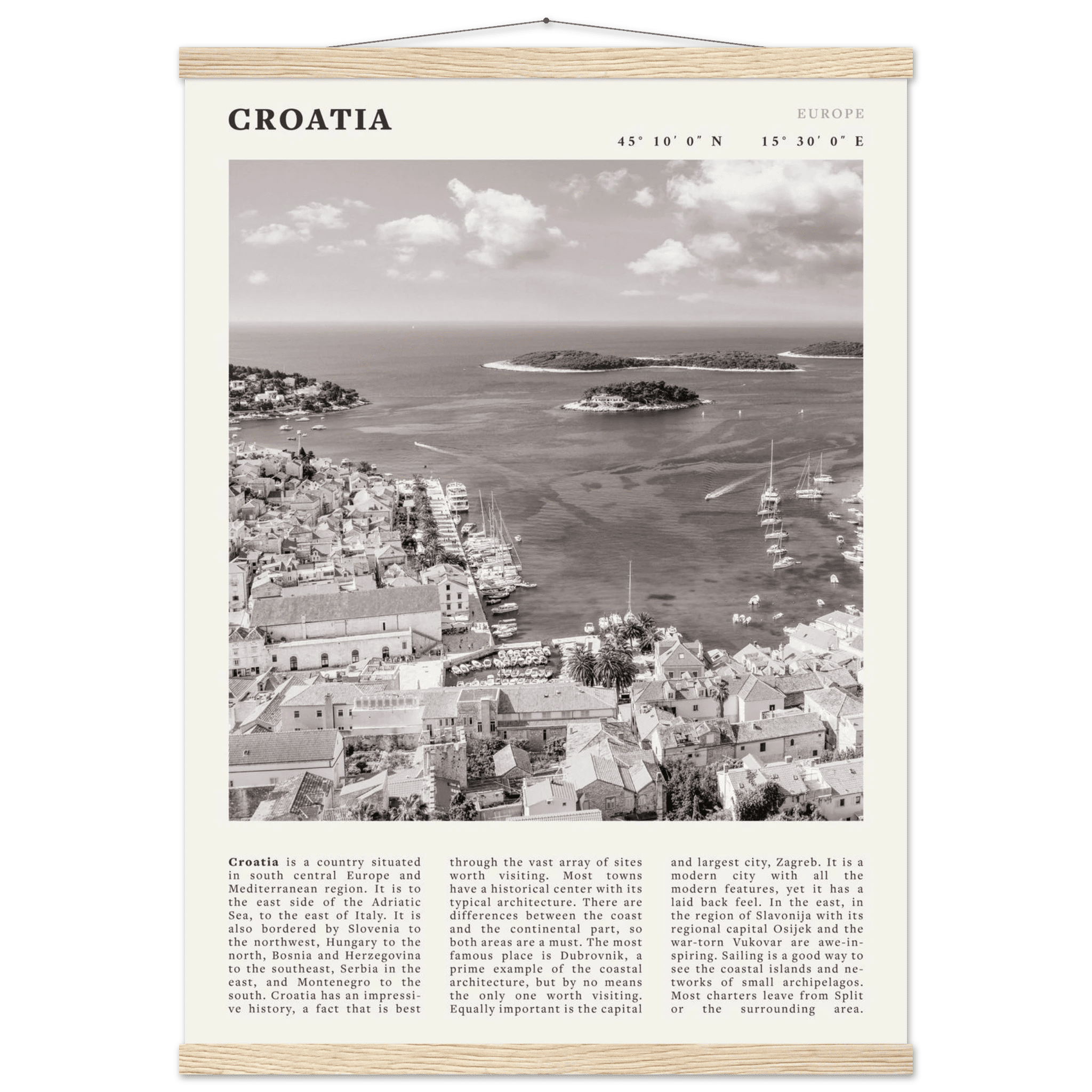 Croatia Poster | Black & White Hvar Island Wall Art | Adriatic Travel Print Decor - Evergreen Posters