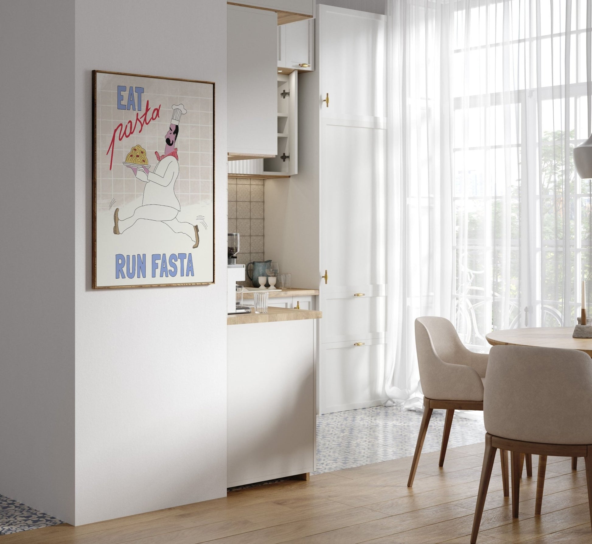 Eat Pasta Run Fasta Poster – Fun Kitchen Wall Art Print (Digital & Printed Options) - Evergreen Posters