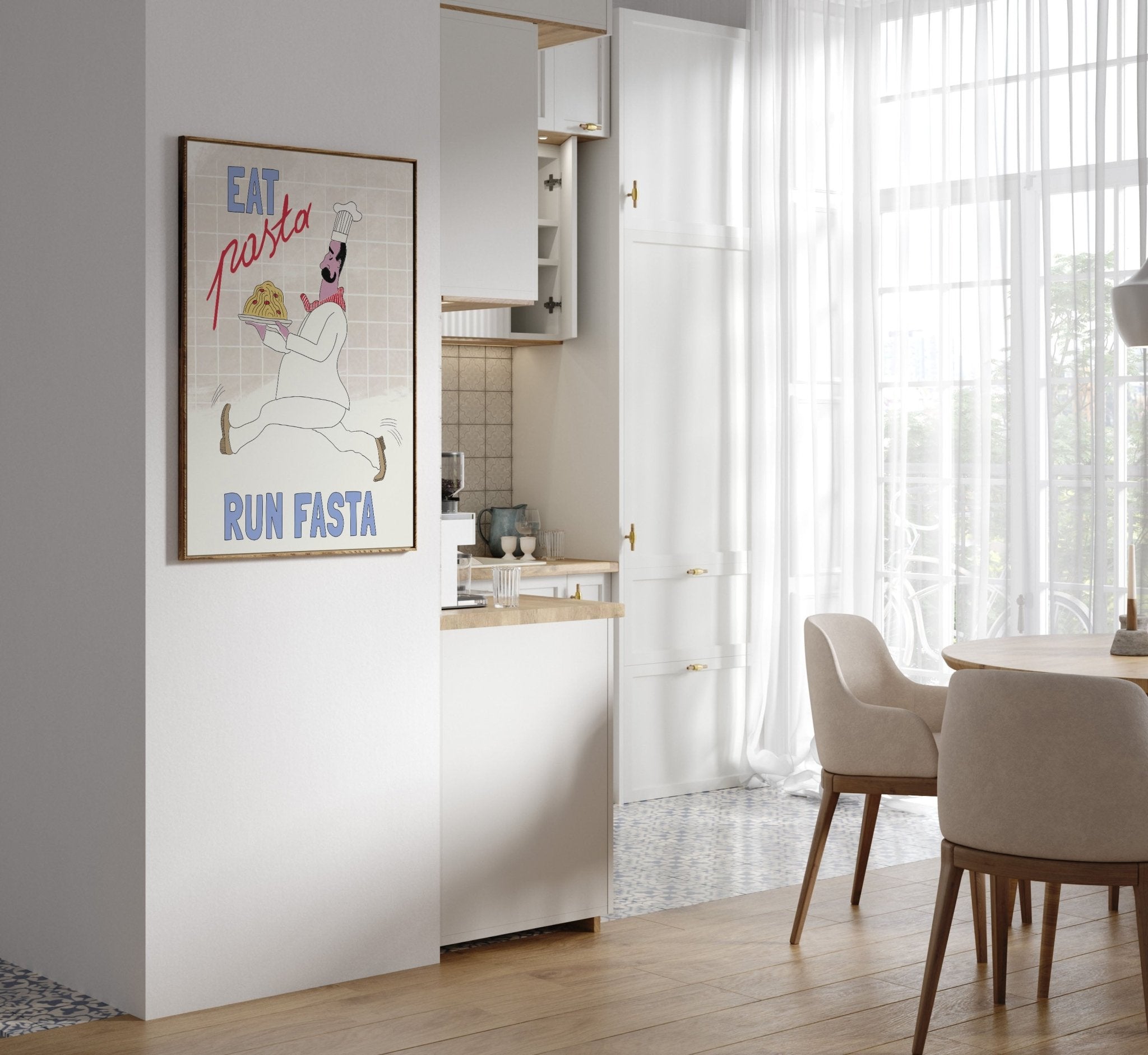 Eat Pasta Run Fasta Poster – Fun Kitchen Wall Art Print (Digital & Printed Options) - Evergreen Posters