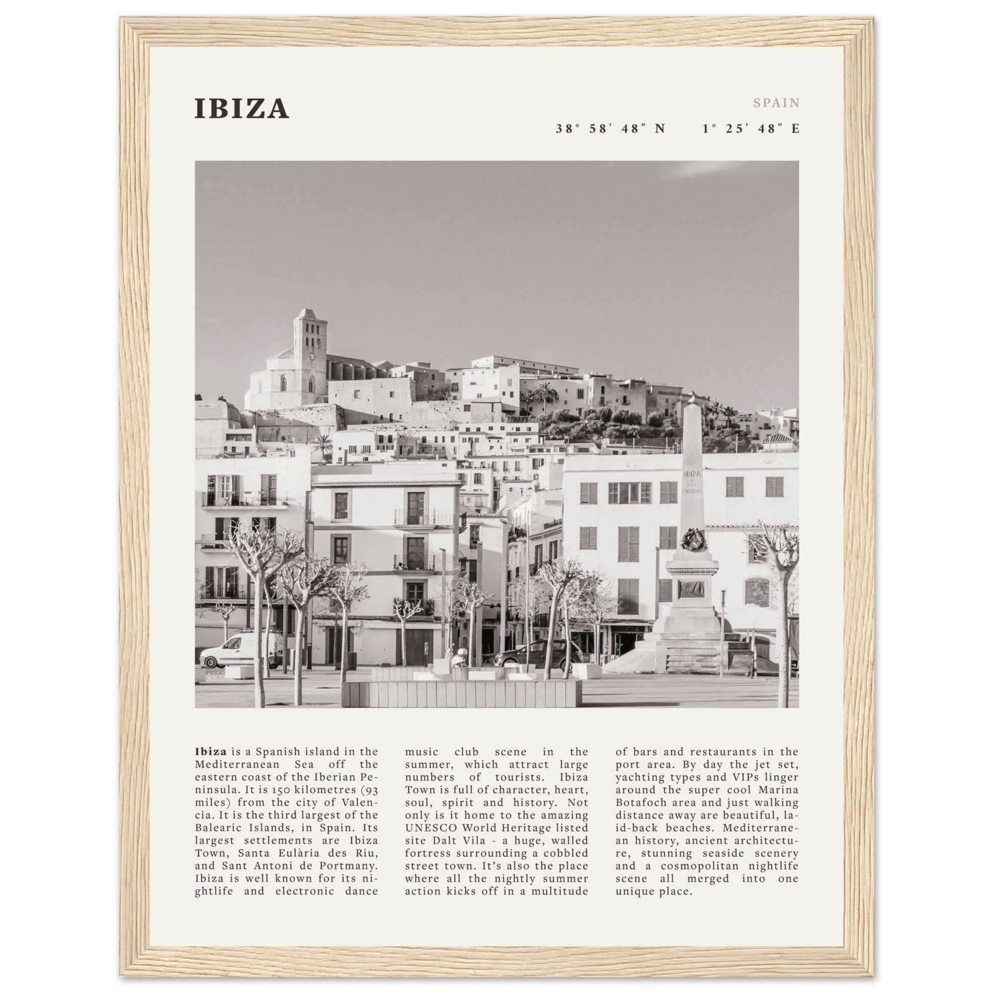 Ibiza Poster | Black & White Spanish Island Wall Art | Spain Travel Print - Evergreen Posters