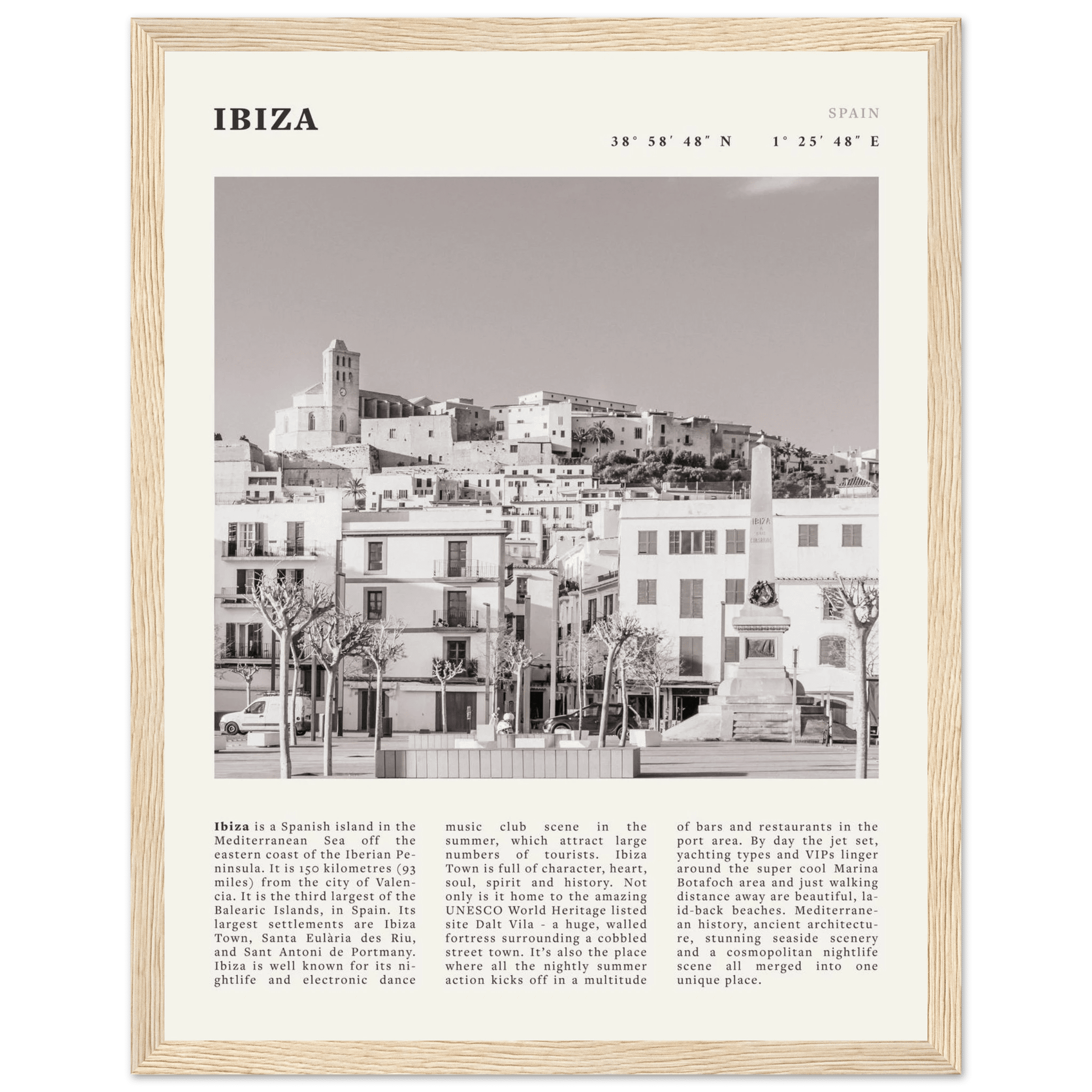 Ibiza Poster | Black & White Spanish Island Wall Art | Spain Travel Print - Evergreen Posters