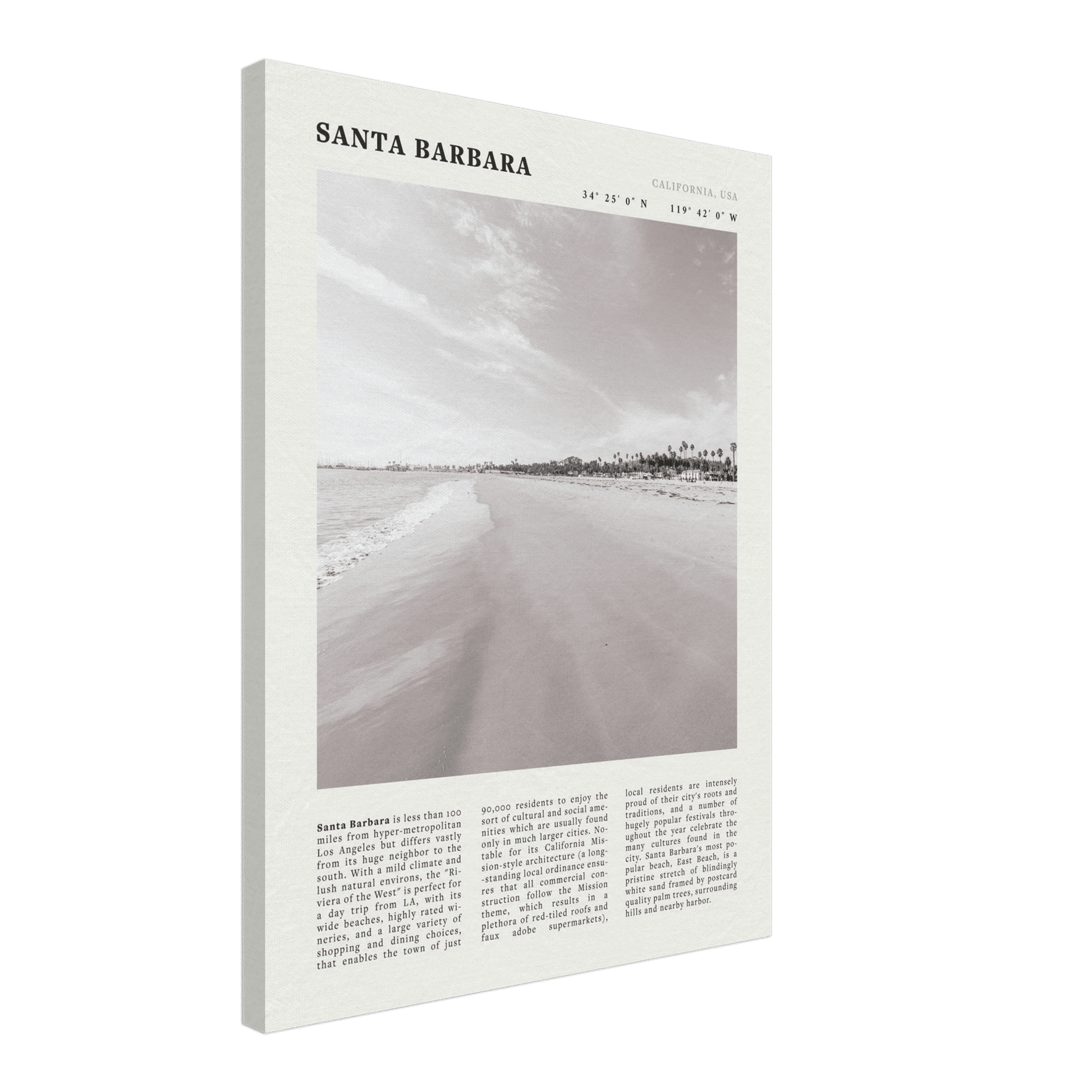 Santa Barbara Poster | Black & White California Beach Wall Art | CA Travel Print - Evergreen Posters